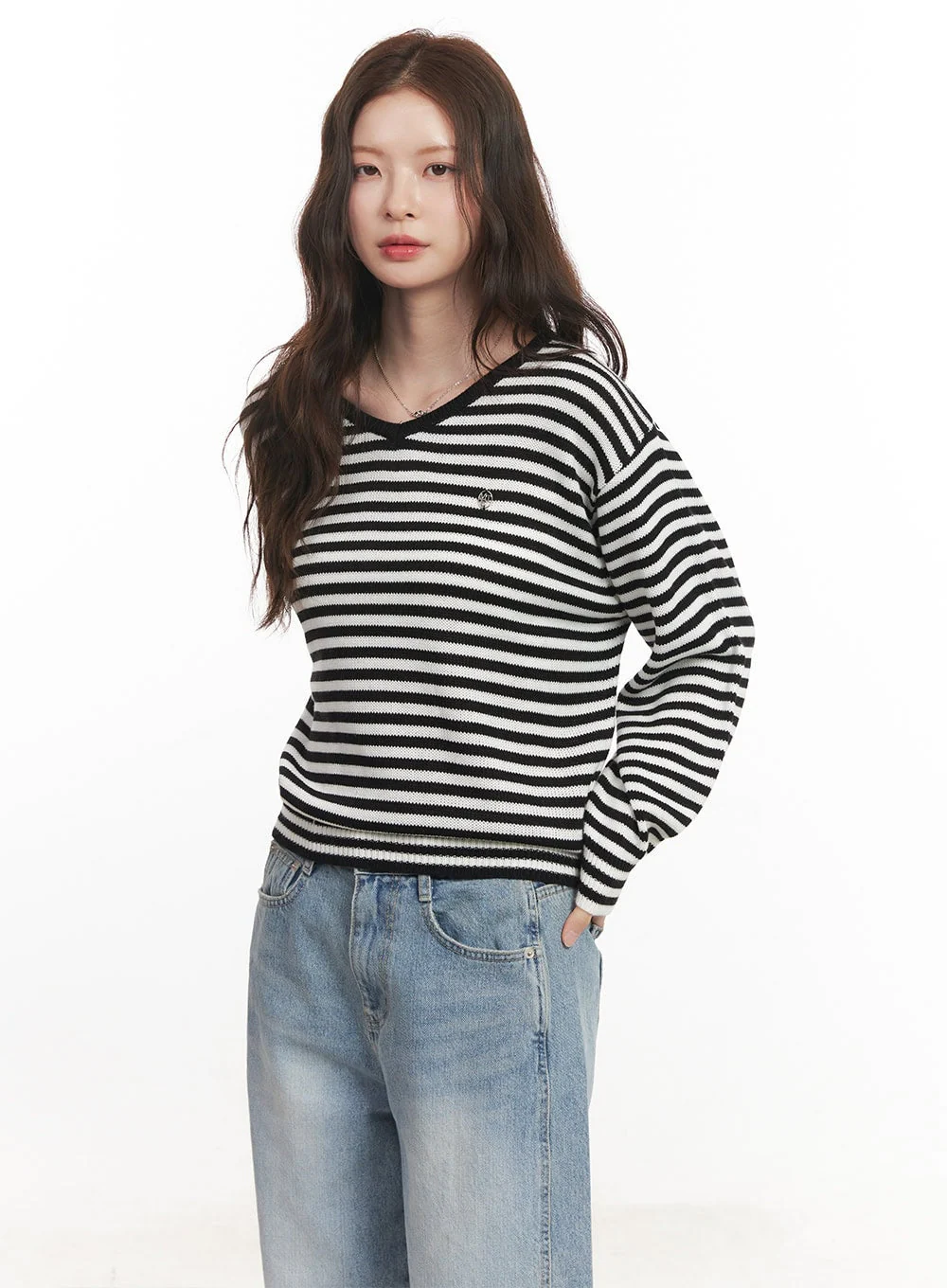 Sweet Apple Stripe V-Neck Sweater CA501 - Image 12