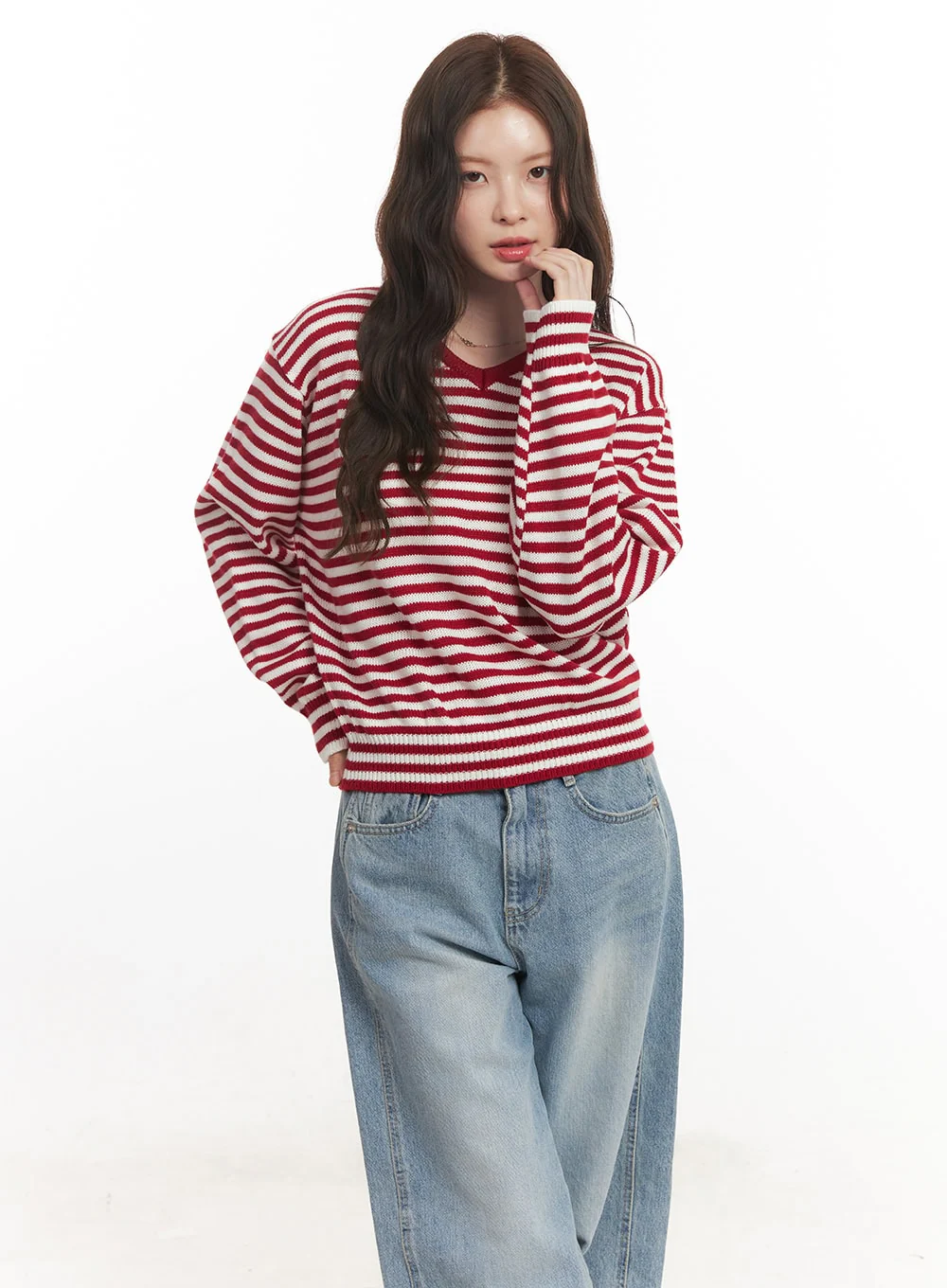 Sweet Apple Stripe V-Neck Sweater CA501 - Image 4