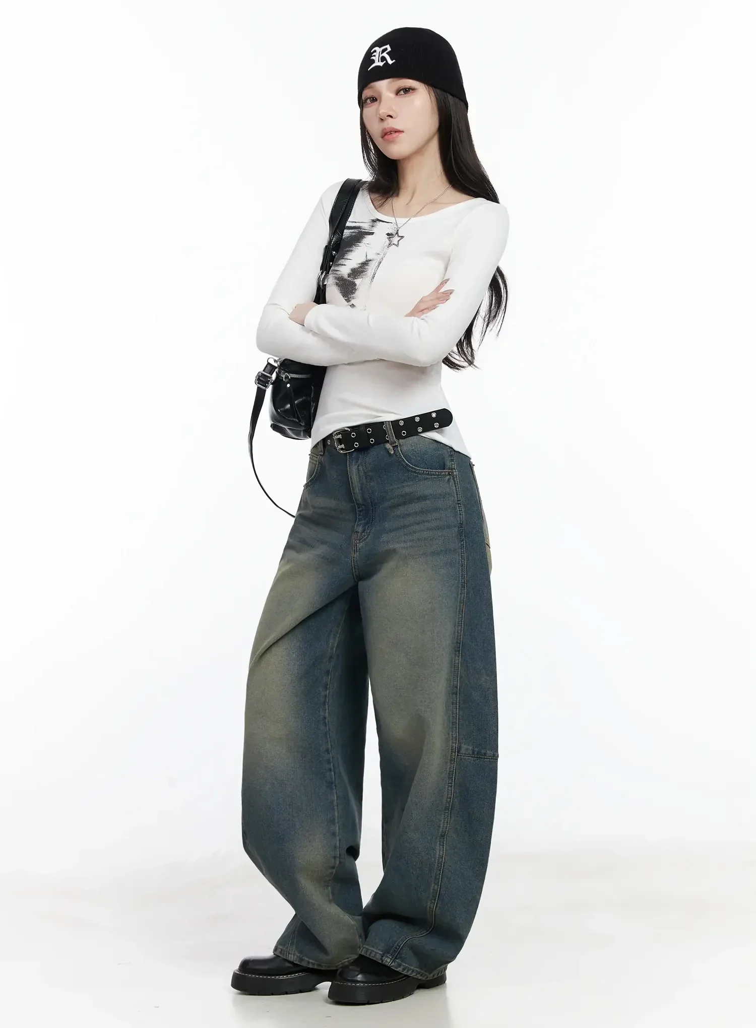 Tata Vintage Dark Blue Washed Wide Leg Jeans IJ528 - Image 13