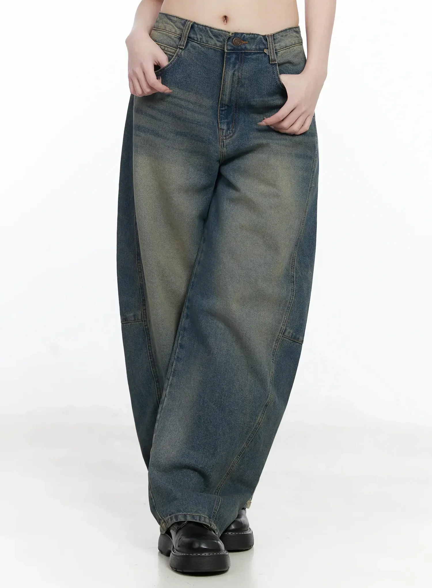 Tata Vintage Dark Blue Washed Wide Leg Jeans IJ528 - Image 5
