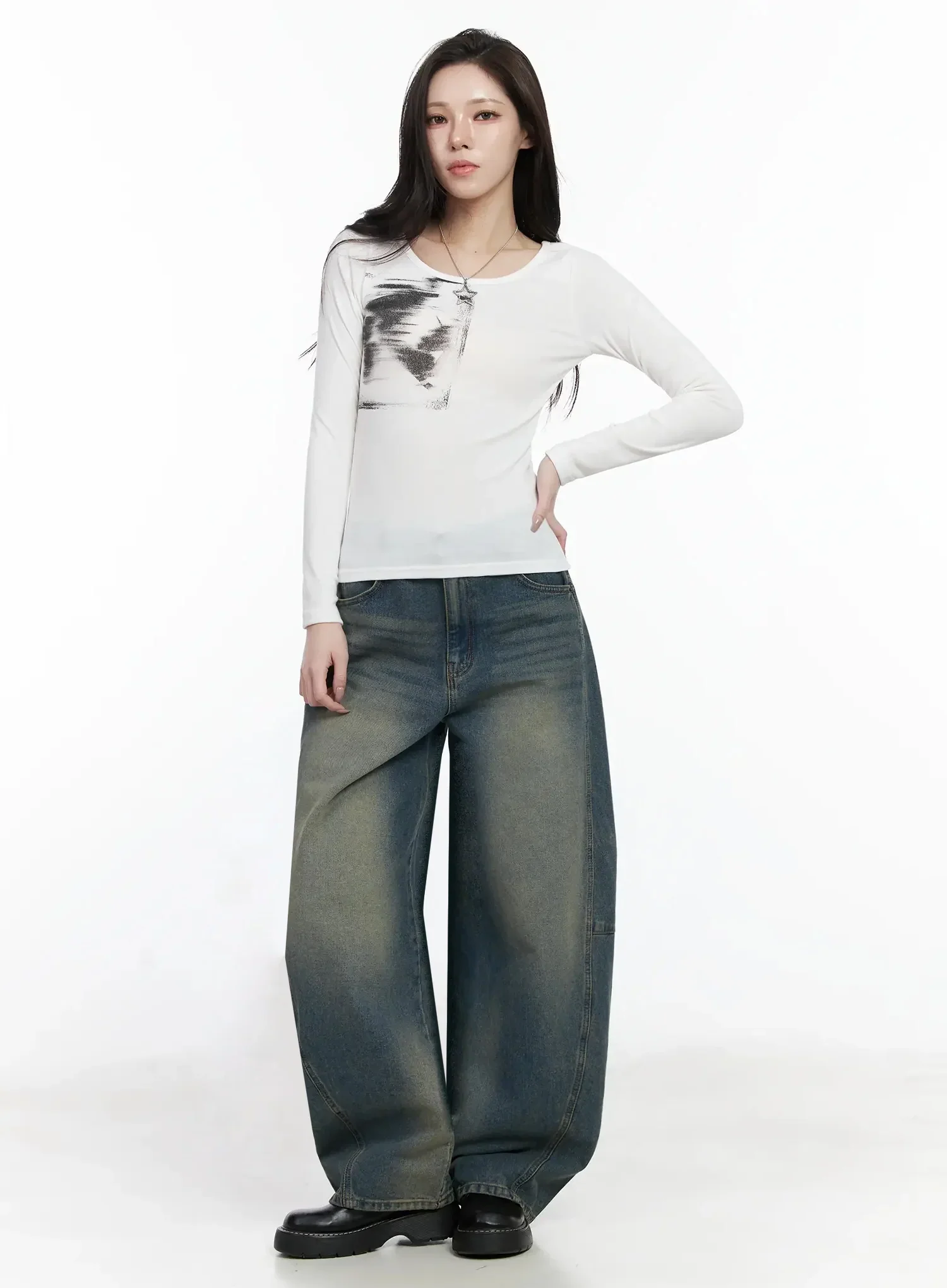 Tata Vintage Dark Blue Washed Wide Leg Jeans IJ528 - Image 6