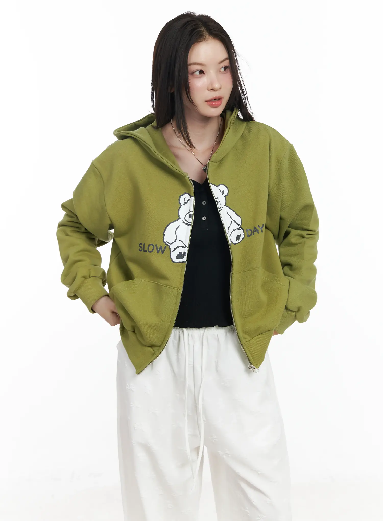 Teddy Bear Graphic Two-Way Zip-Up Hoodie IF525 - Image 12