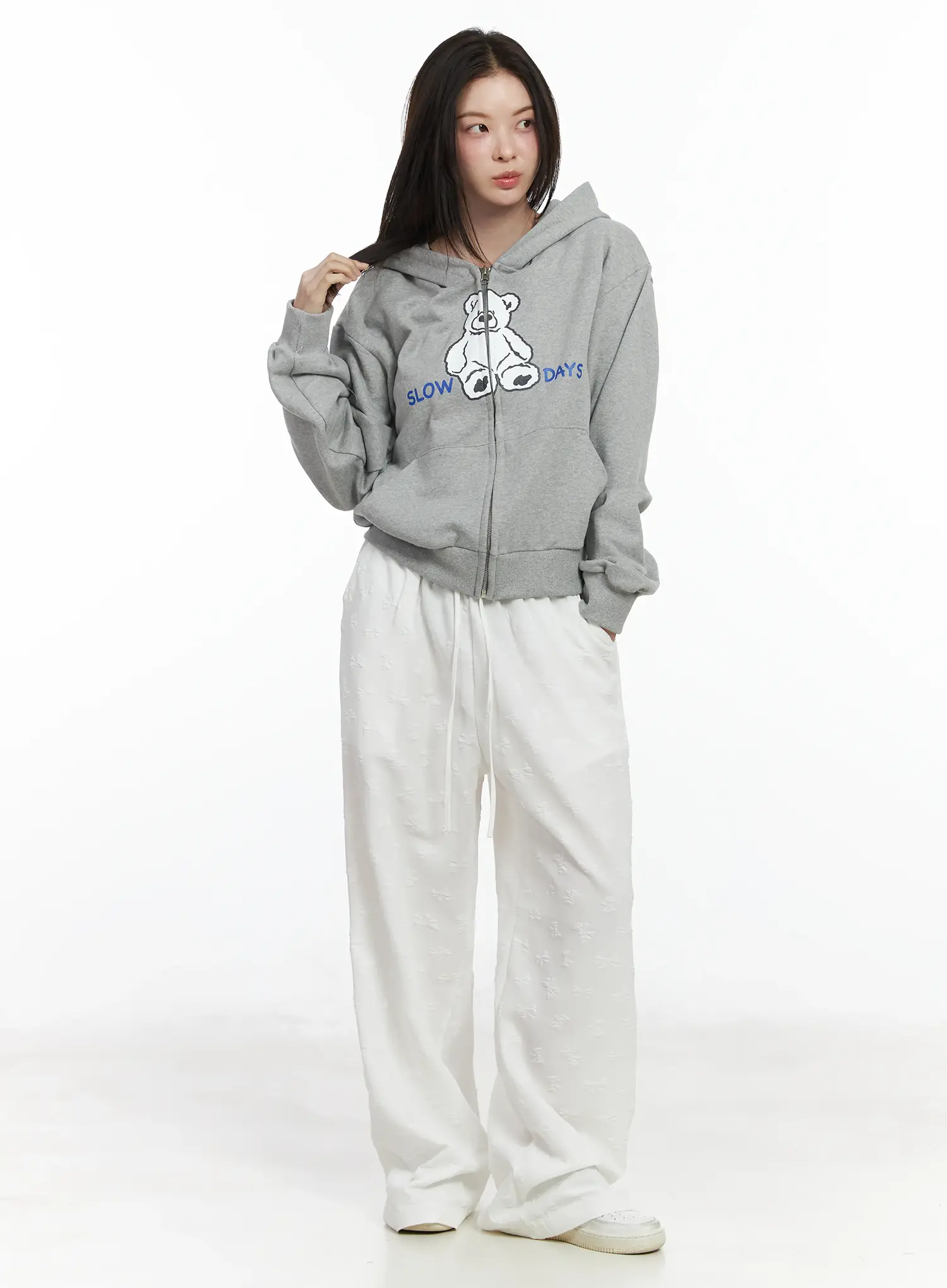 Teddy Bear Graphic Two-Way Zip-Up Hoodie IF525 - Image 3