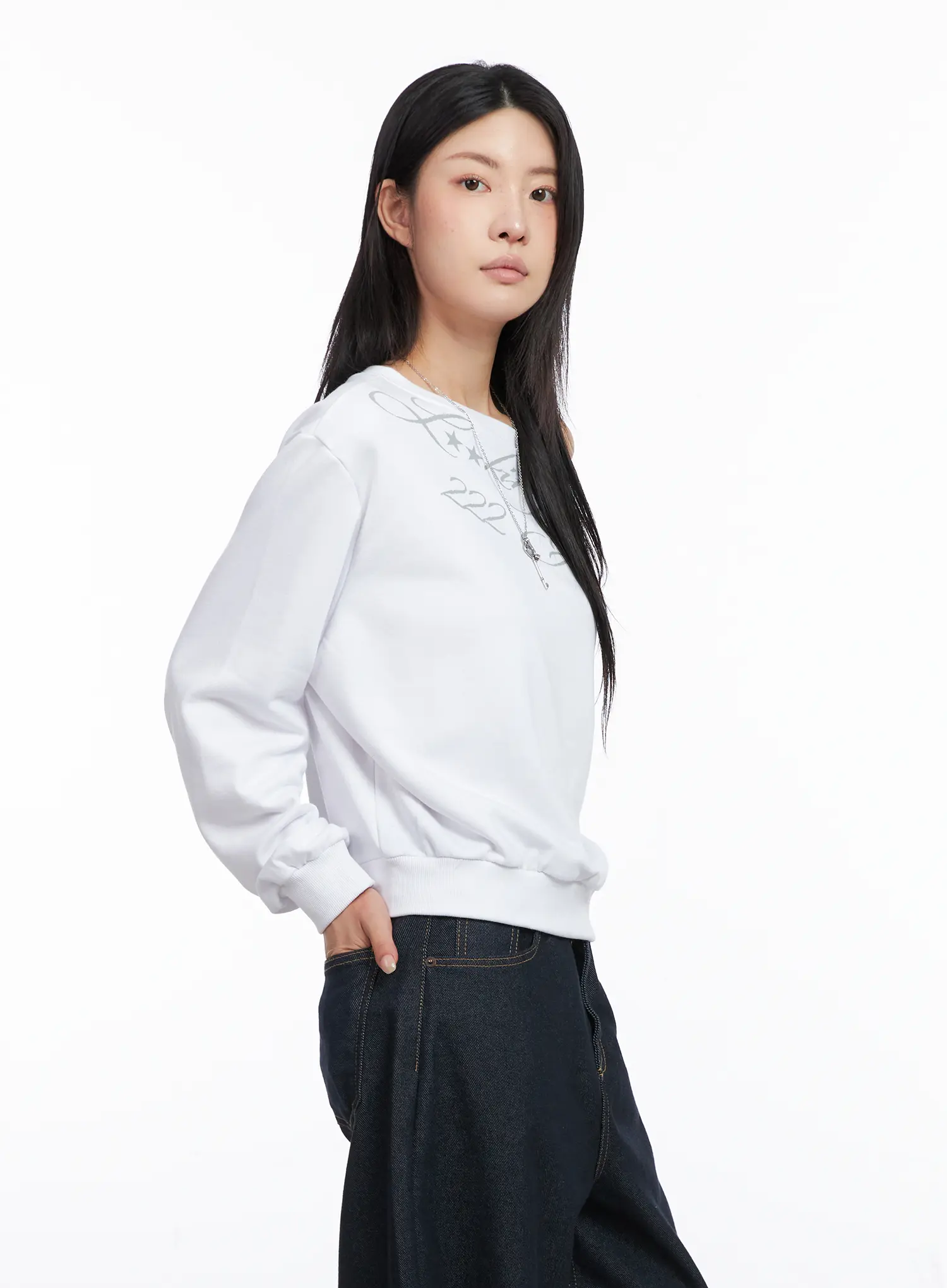 Text Print Off-Shoulder Sweatshirt CO508 - Image 5