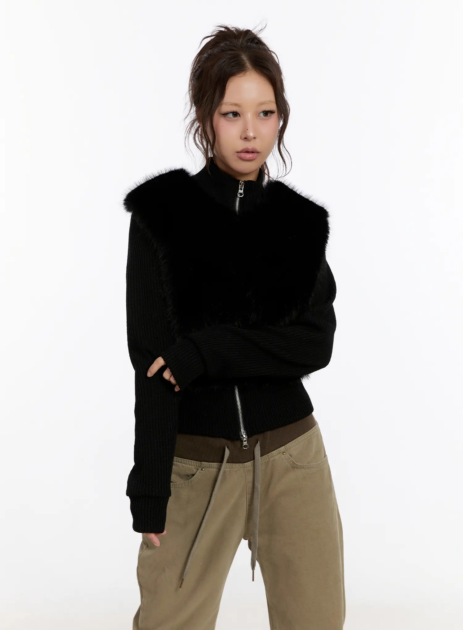 Textured Knit Faux Fur Jacket CN527 - Image 10