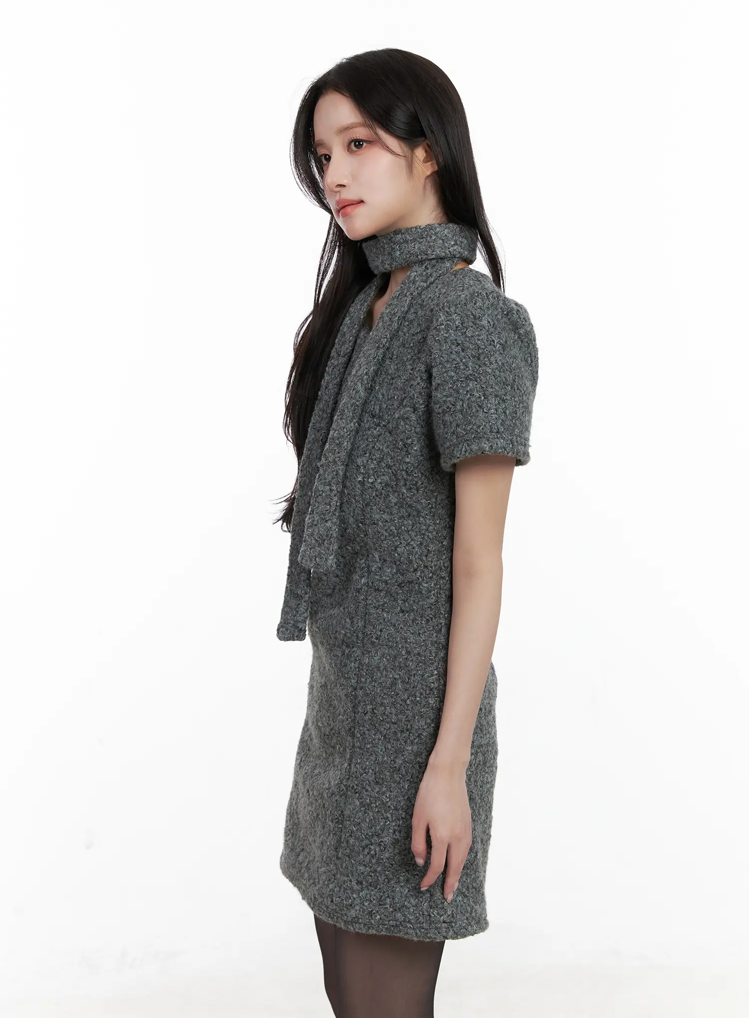 Textured Mini Dress and Scarf Set CN526 - Image 4