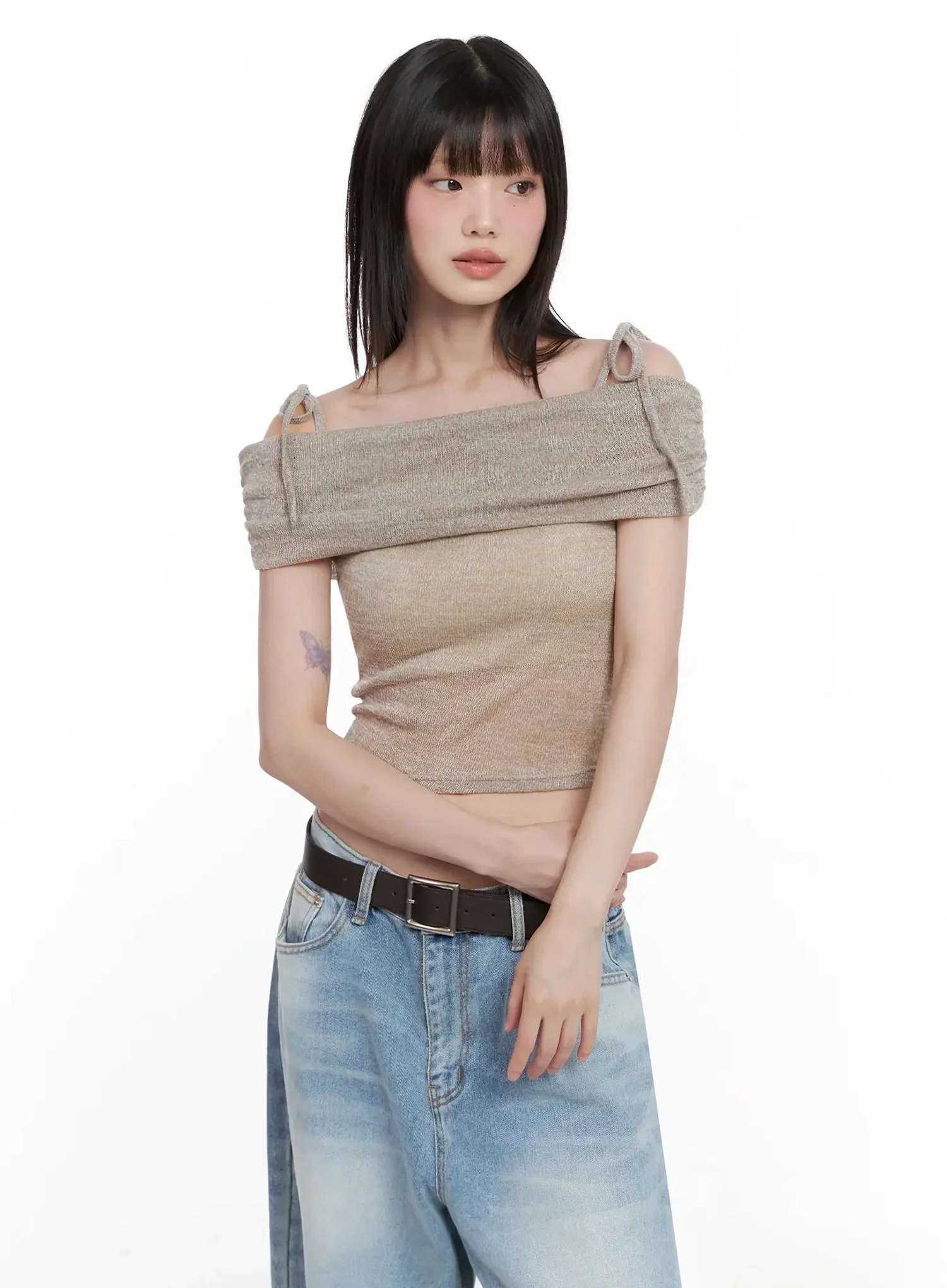 Textured Off-Shoulder Knit Top IL531 - Image 7