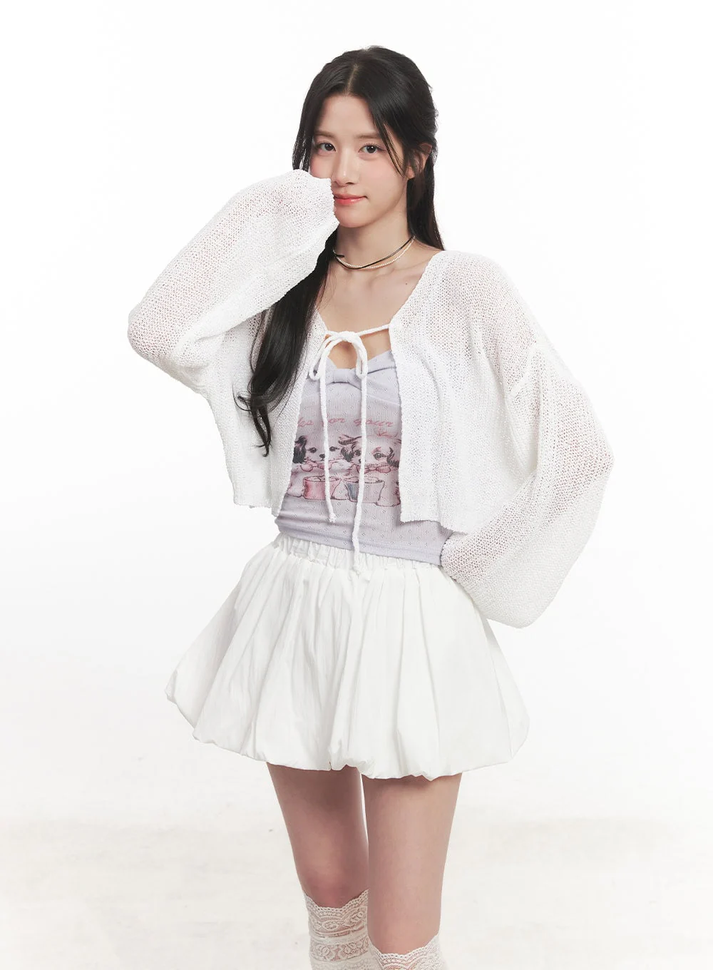 Tie-Up Cropped Cardigan CA510 - Image 8