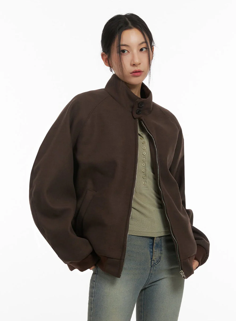 Trendy Oversized Zip-Up Jacket IJ503 - Image 3