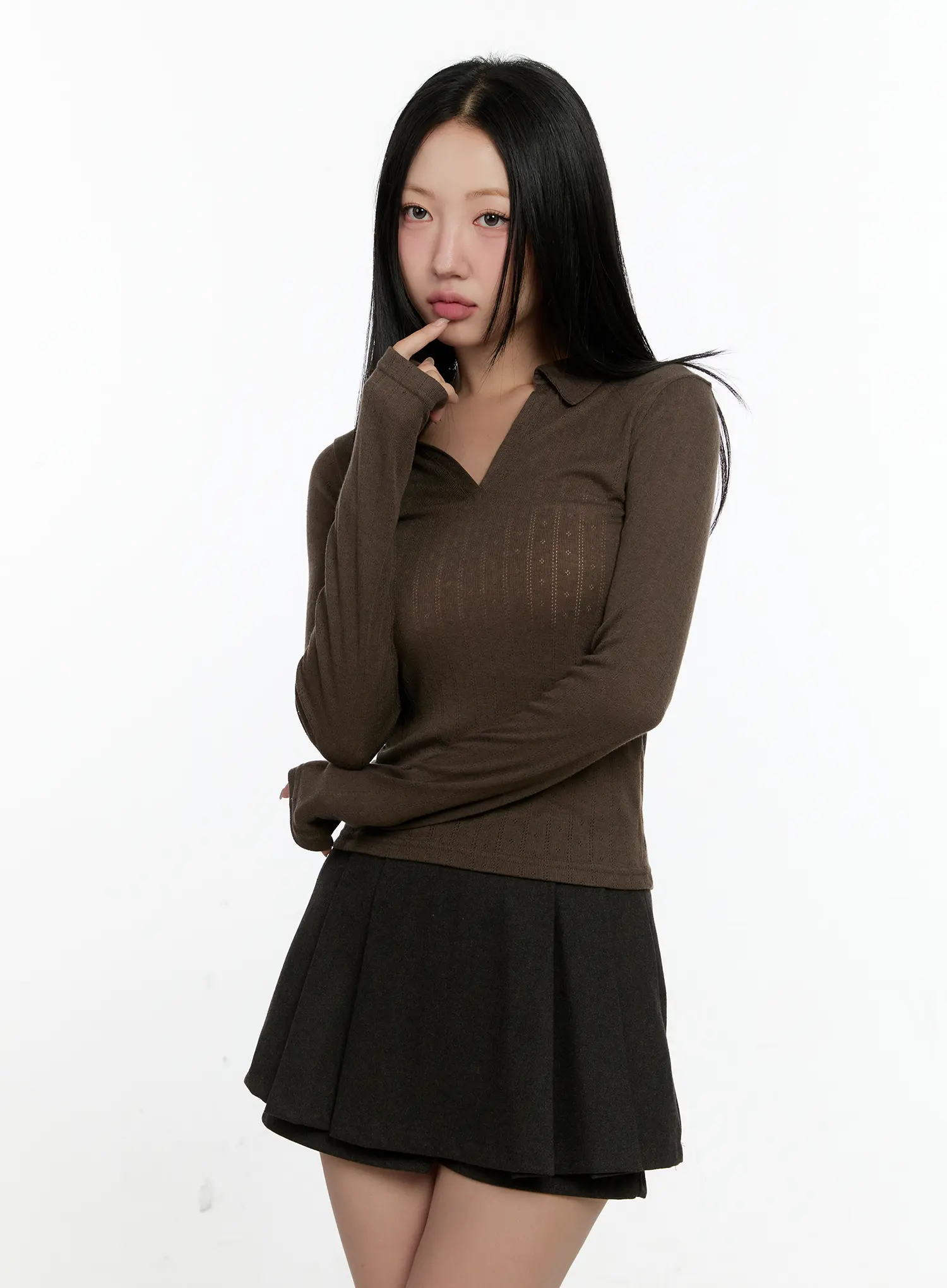 Trendy Slit Collar Crop Top CN505 - Image 6