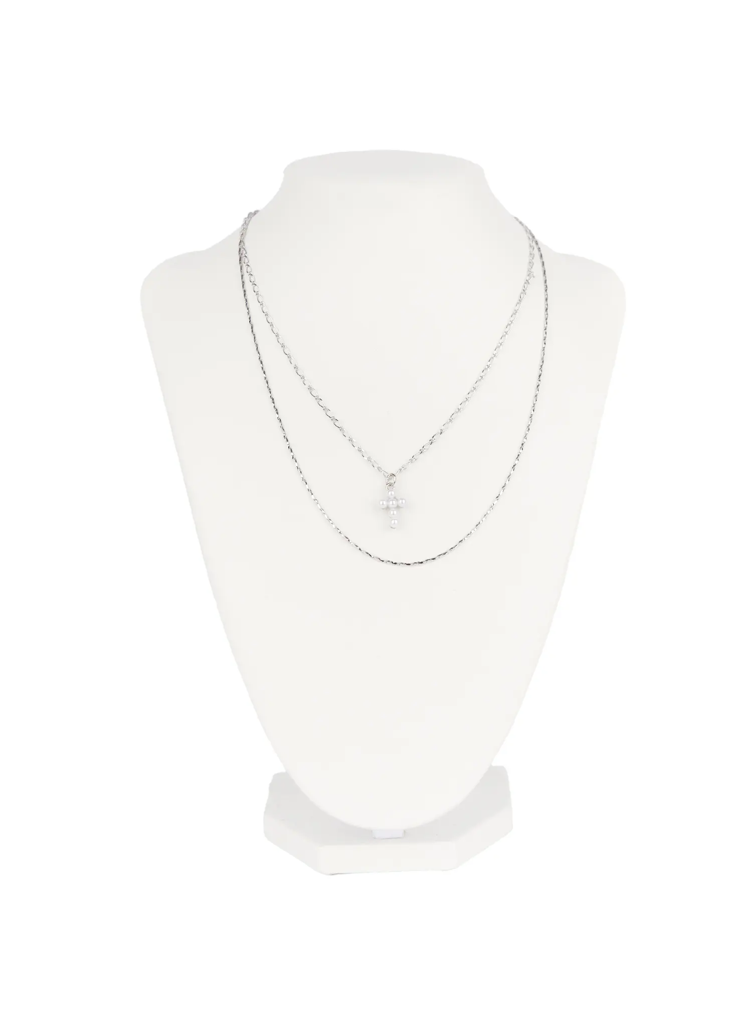 Triple Layer Faux Pearl Cross Necklace F502 - Image 6