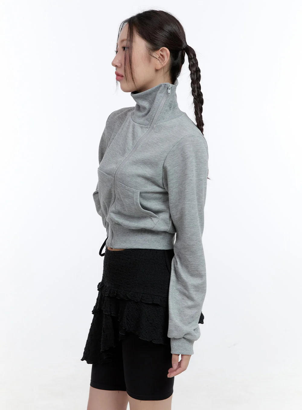 Turtleneck Zip-Up Crop Sweatshirt CG414 - Image 4
