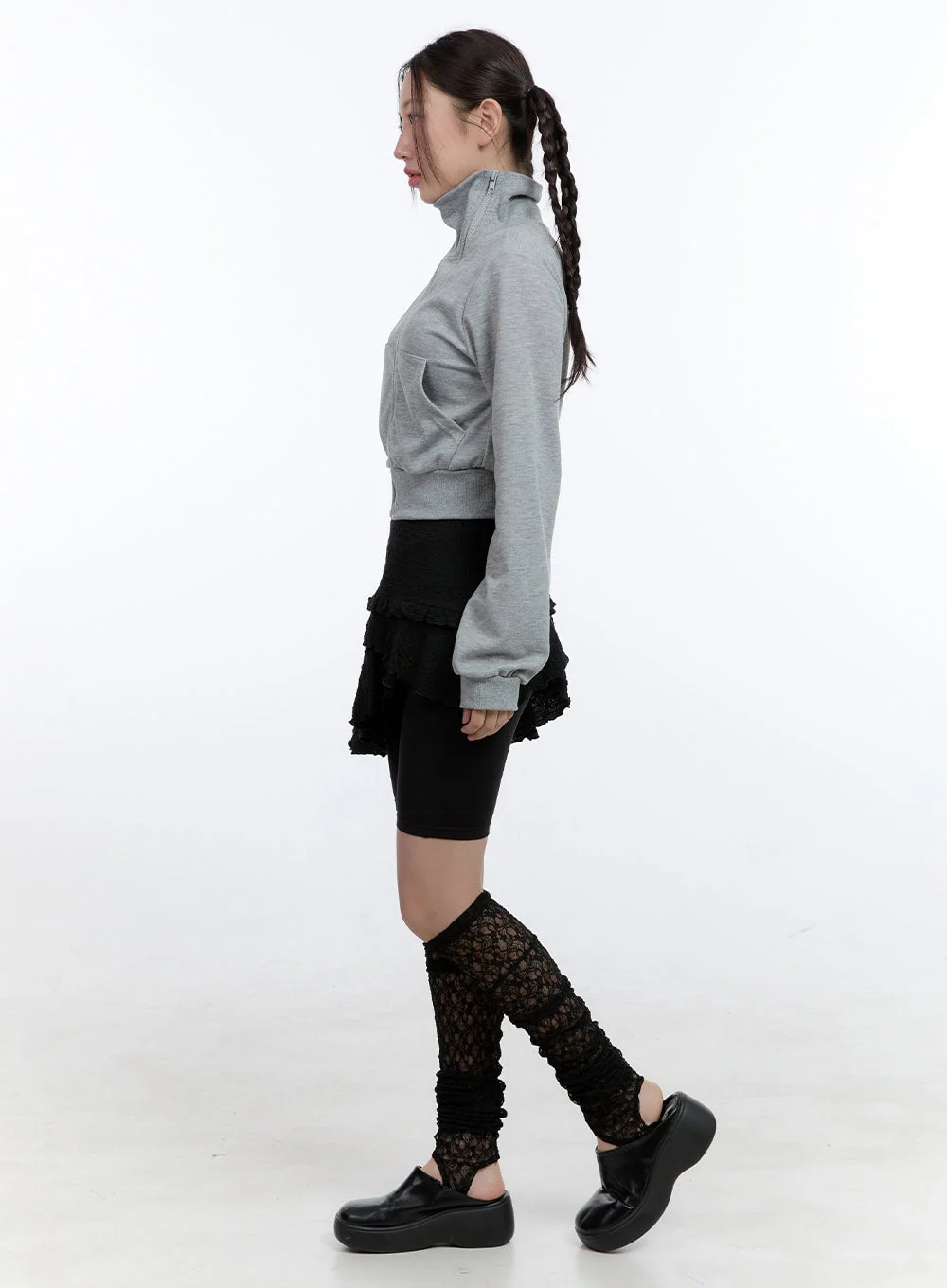 Turtleneck Zip-Up Crop Sweatshirt CG414 - Image 5