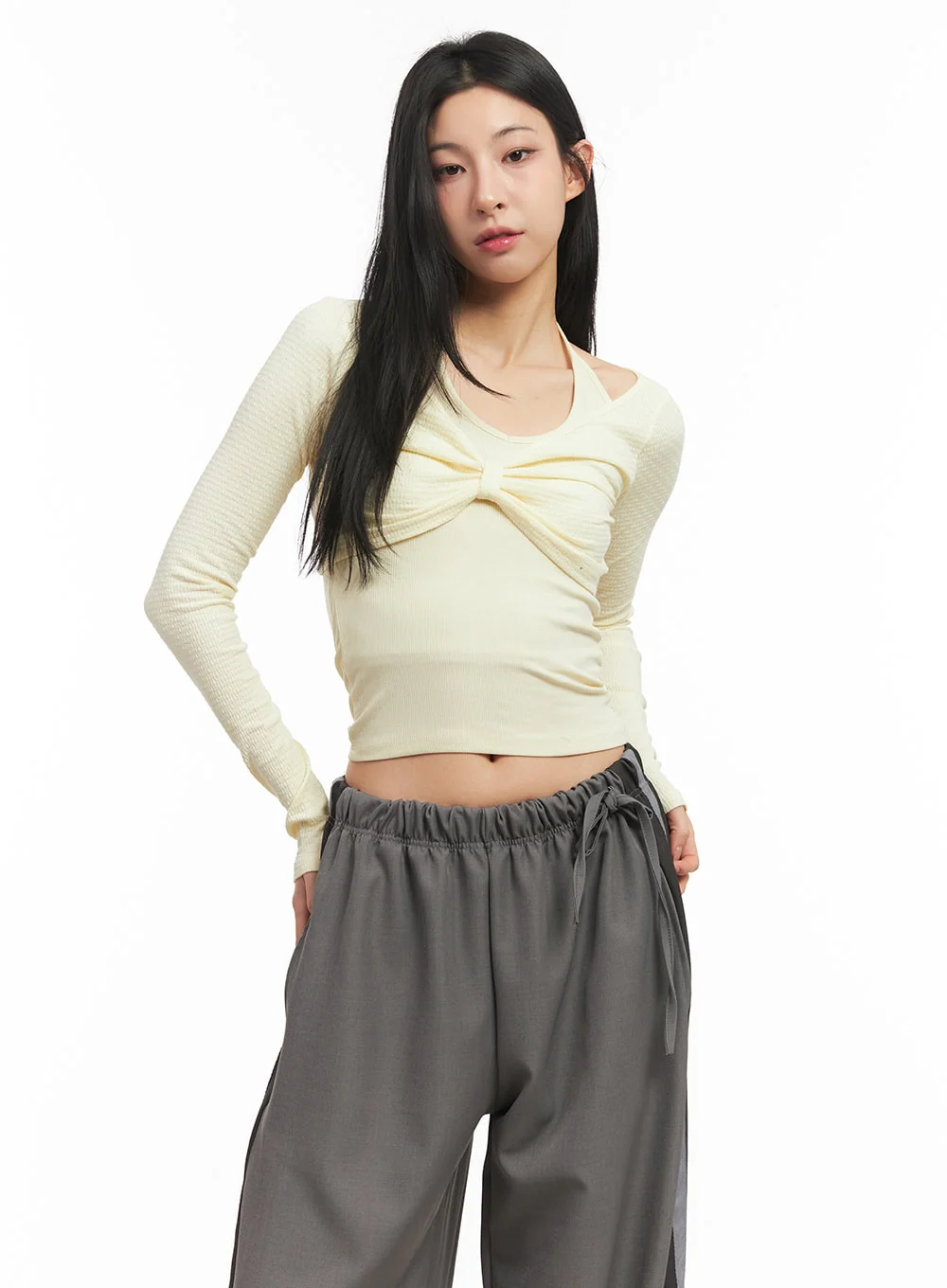 Twist Ribbon Long-Sleeve Crop Top CM503 - Image 10