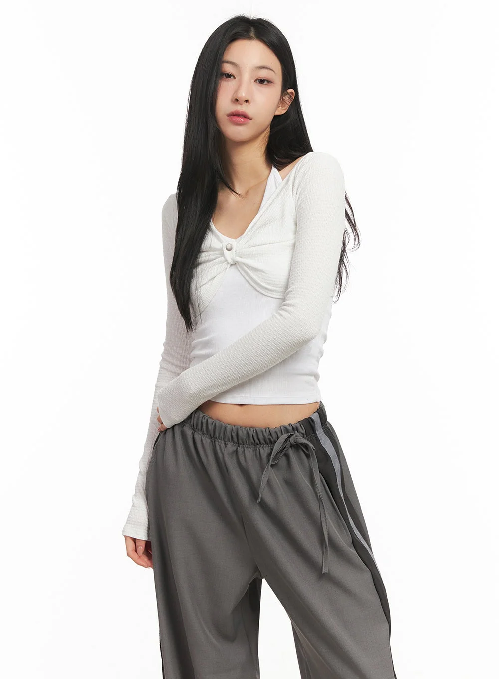 Twist Ribbon Long-Sleeve Crop Top CM503 - Image 11