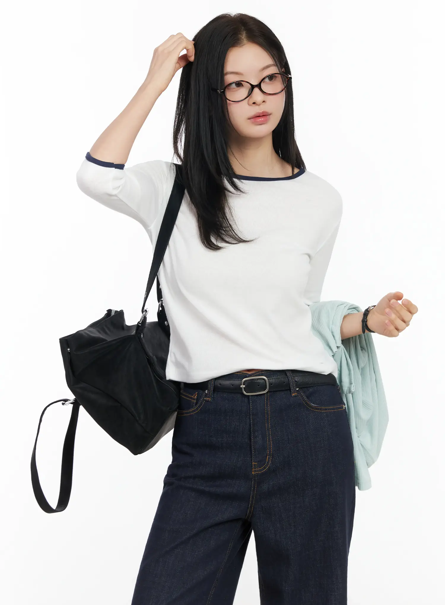 Two-Color Quarter Sleeve Top IM524