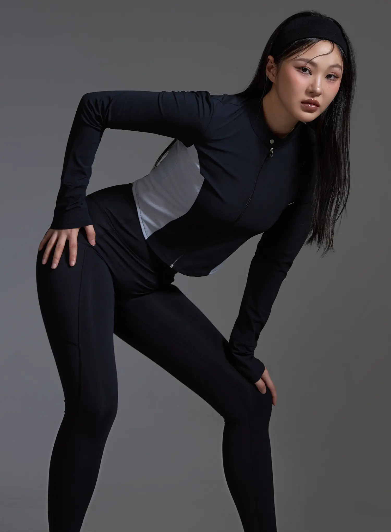 Two-Tone Cropped Zip Jacket (Black) IO517 - Image 10