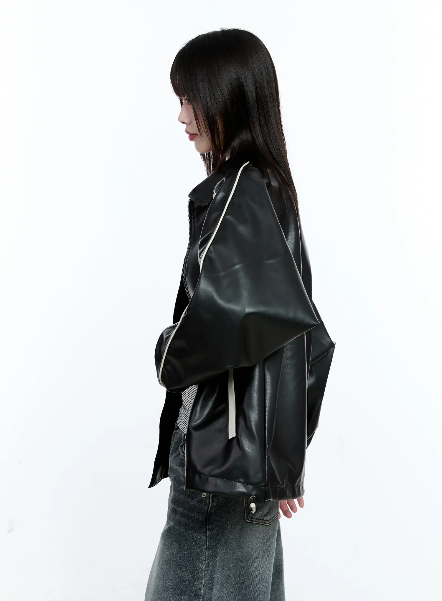 Two-Tone Faux Leather Jacket CG511 - Image 6