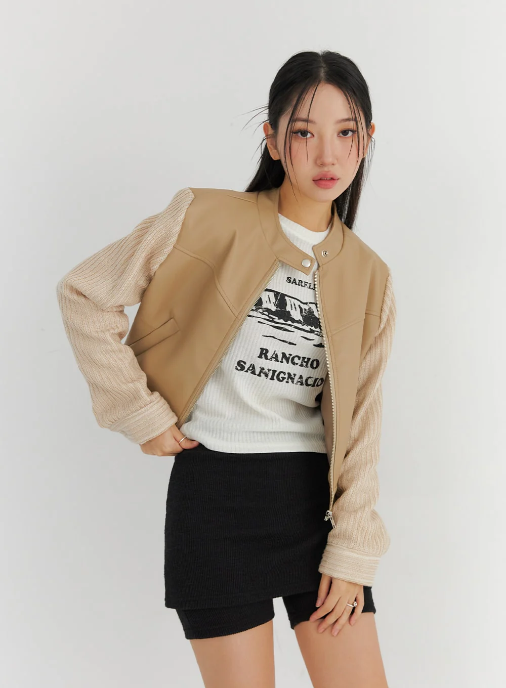 Two-Tone Faux Leather Jacket CO325 - Image 4