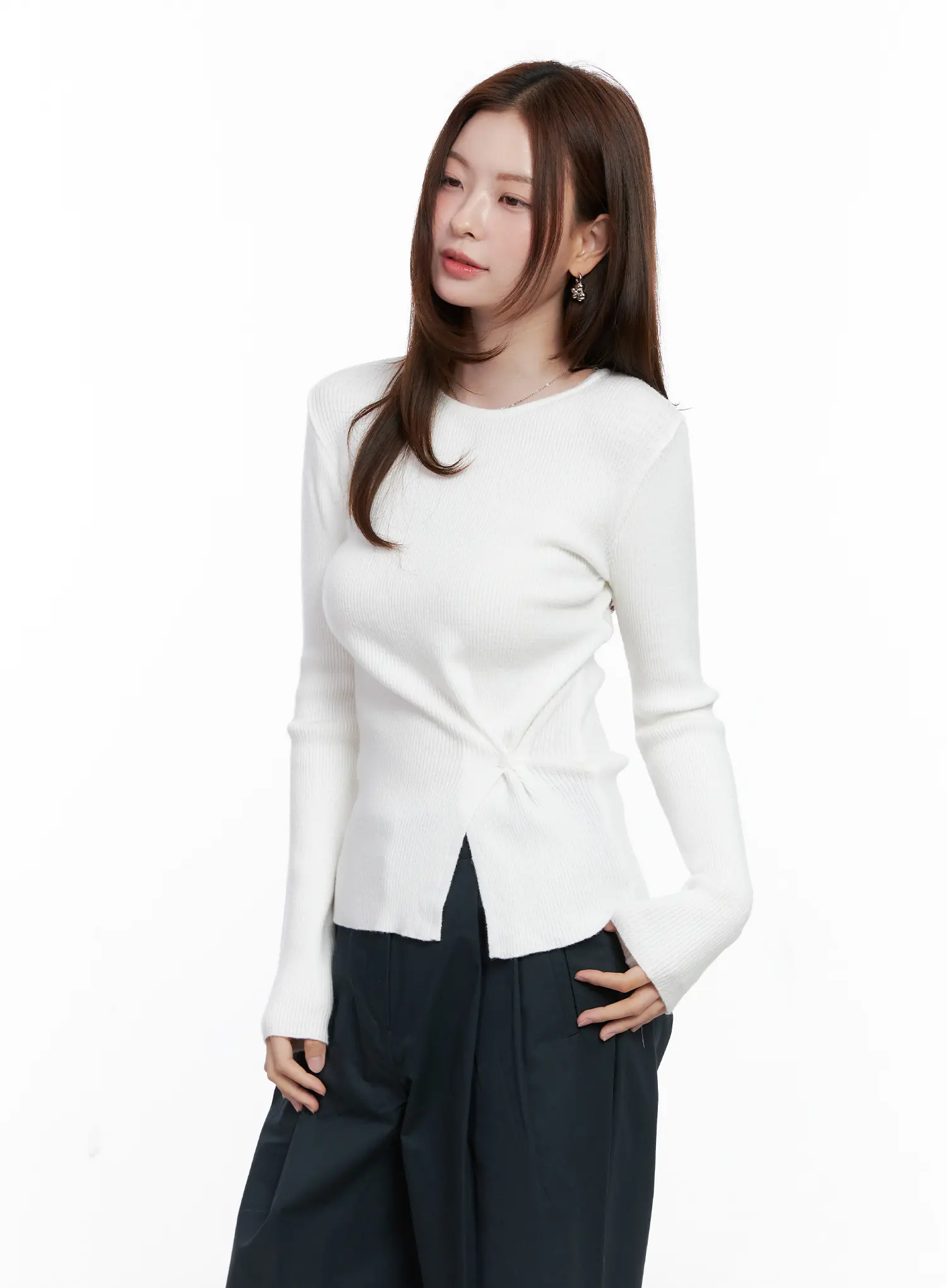 Two-Way Button Side-Slit Knit Top CG521 - Image 10