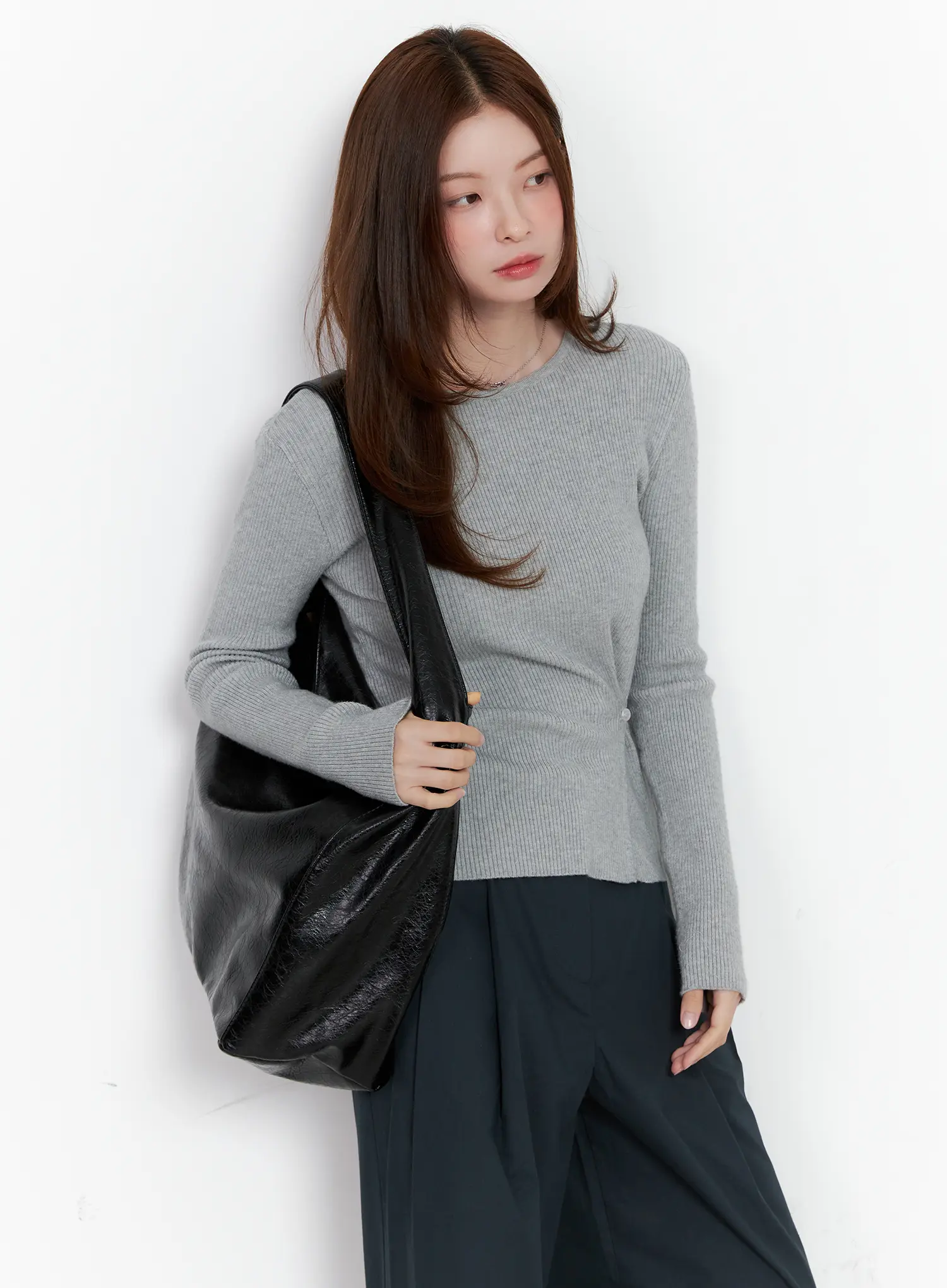 Two-Way Button Side-Slit Knit Top CG521 - Image 2