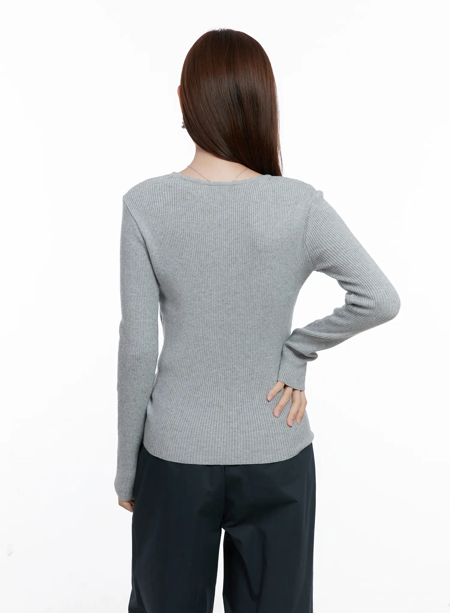 Two-Way Button Side-Slit Knit Top CG521 - Image 8