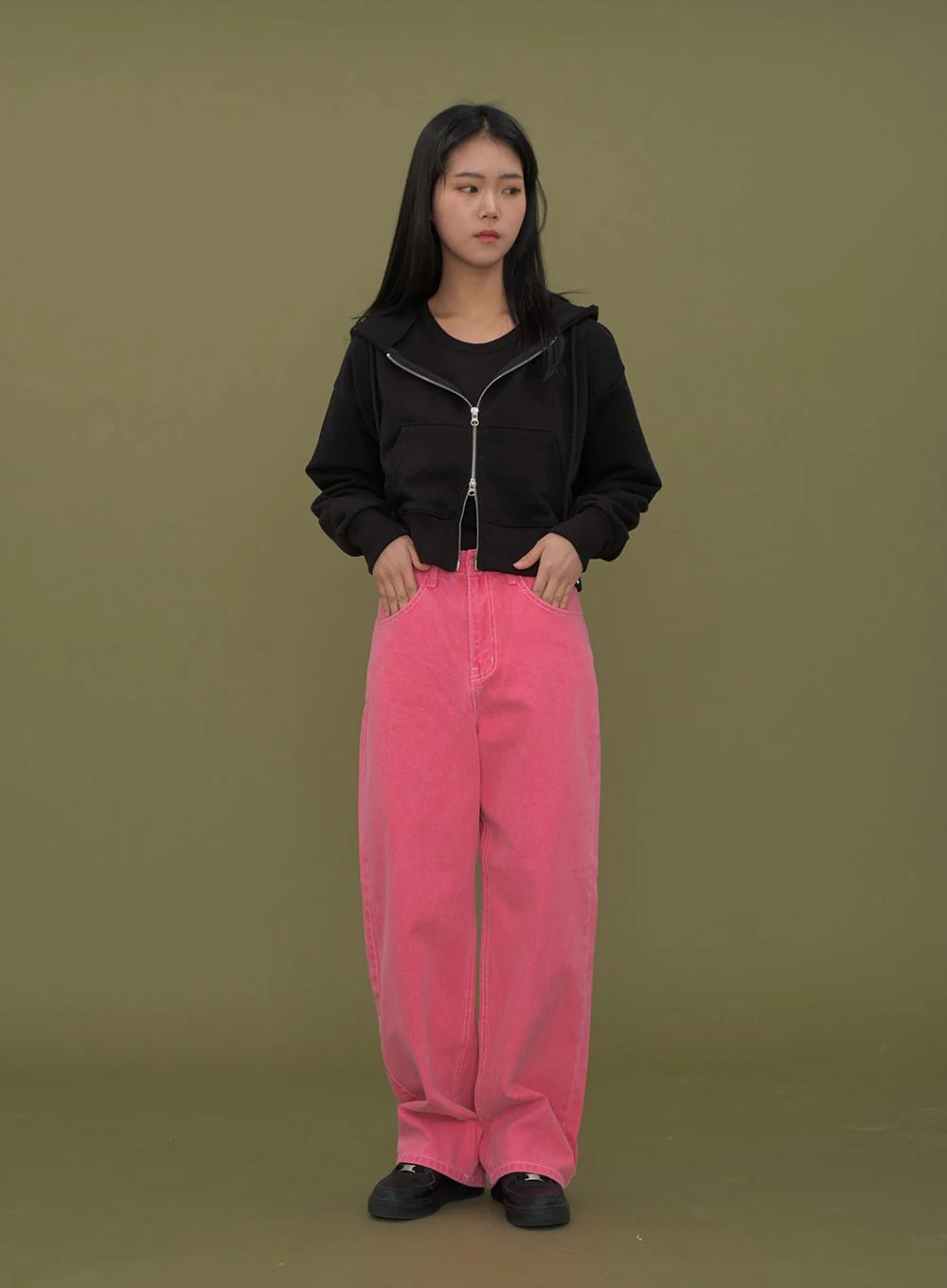 Two Way Cropped Hoodie Zip Up C2601 - Image 10