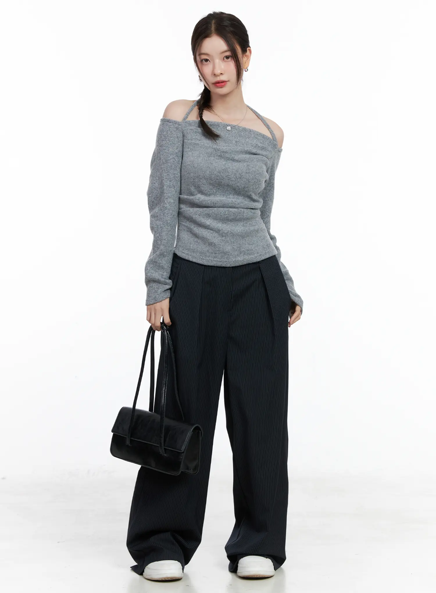Two-Way Shirred Fleece Off-Shoulder Top CN518 - Image 2