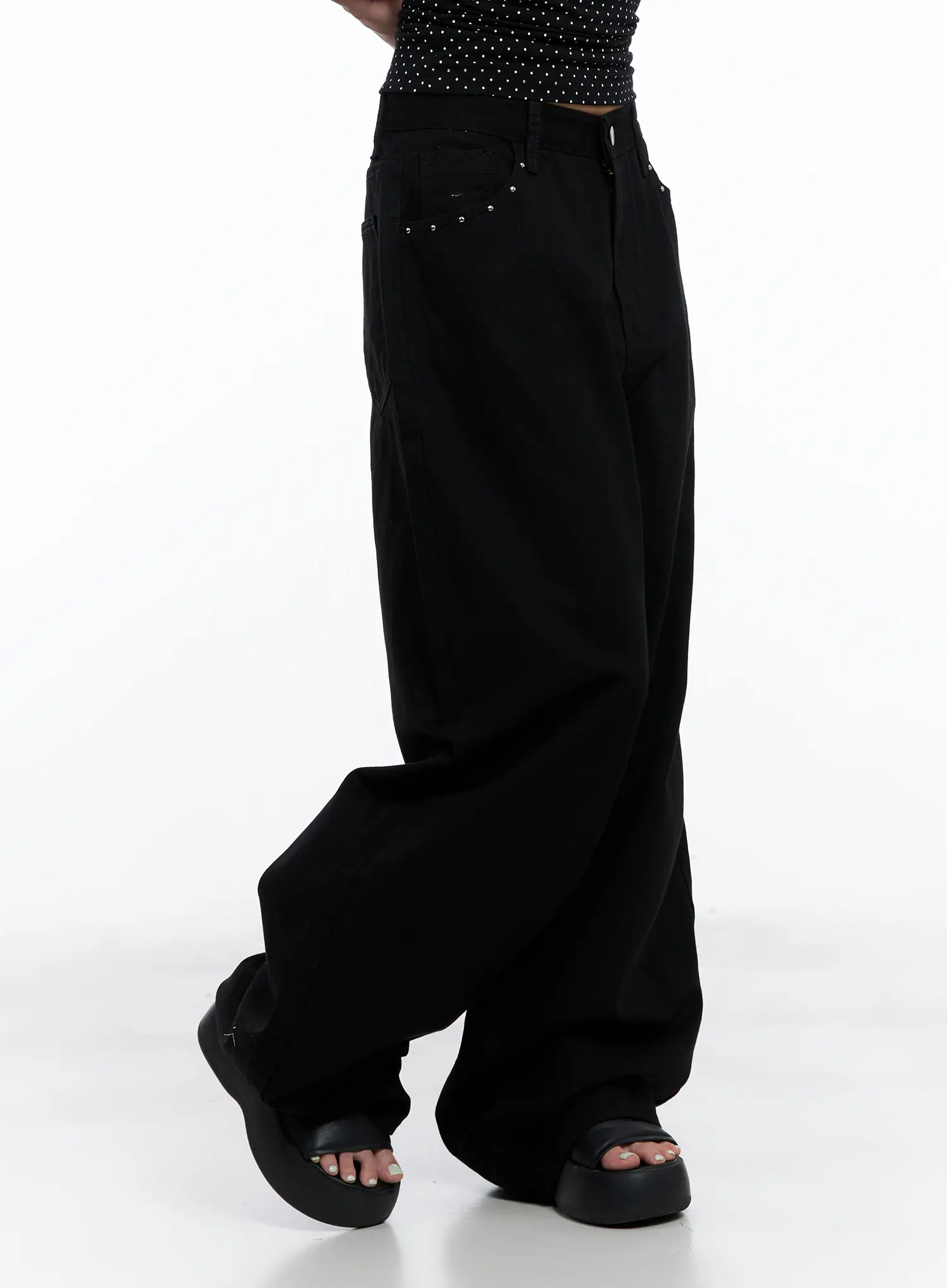 Tzuyu Studded Wide-Leg Cotton Pants CL511 - Image 5