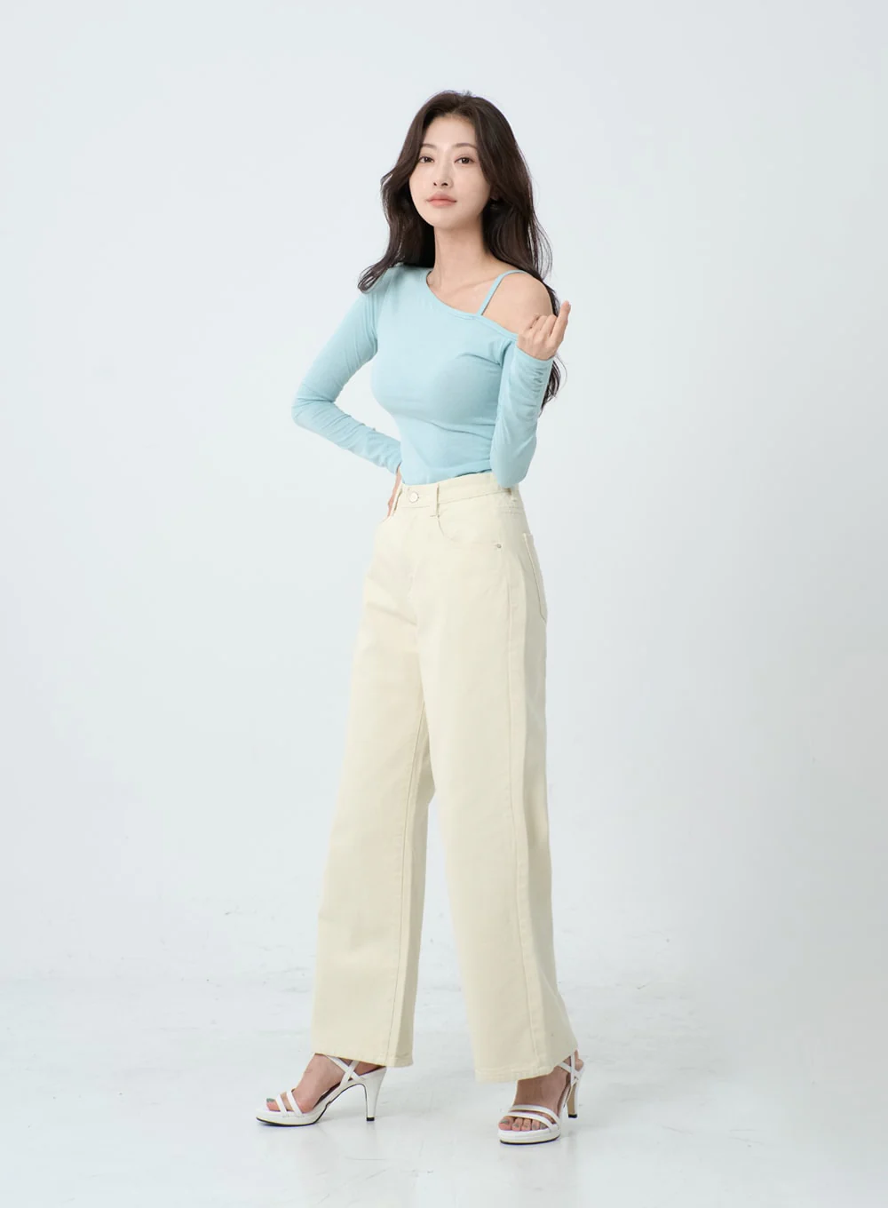 Unbalance Thin Strap Off-Shoulder T-Shirt IO24 - Image 7
