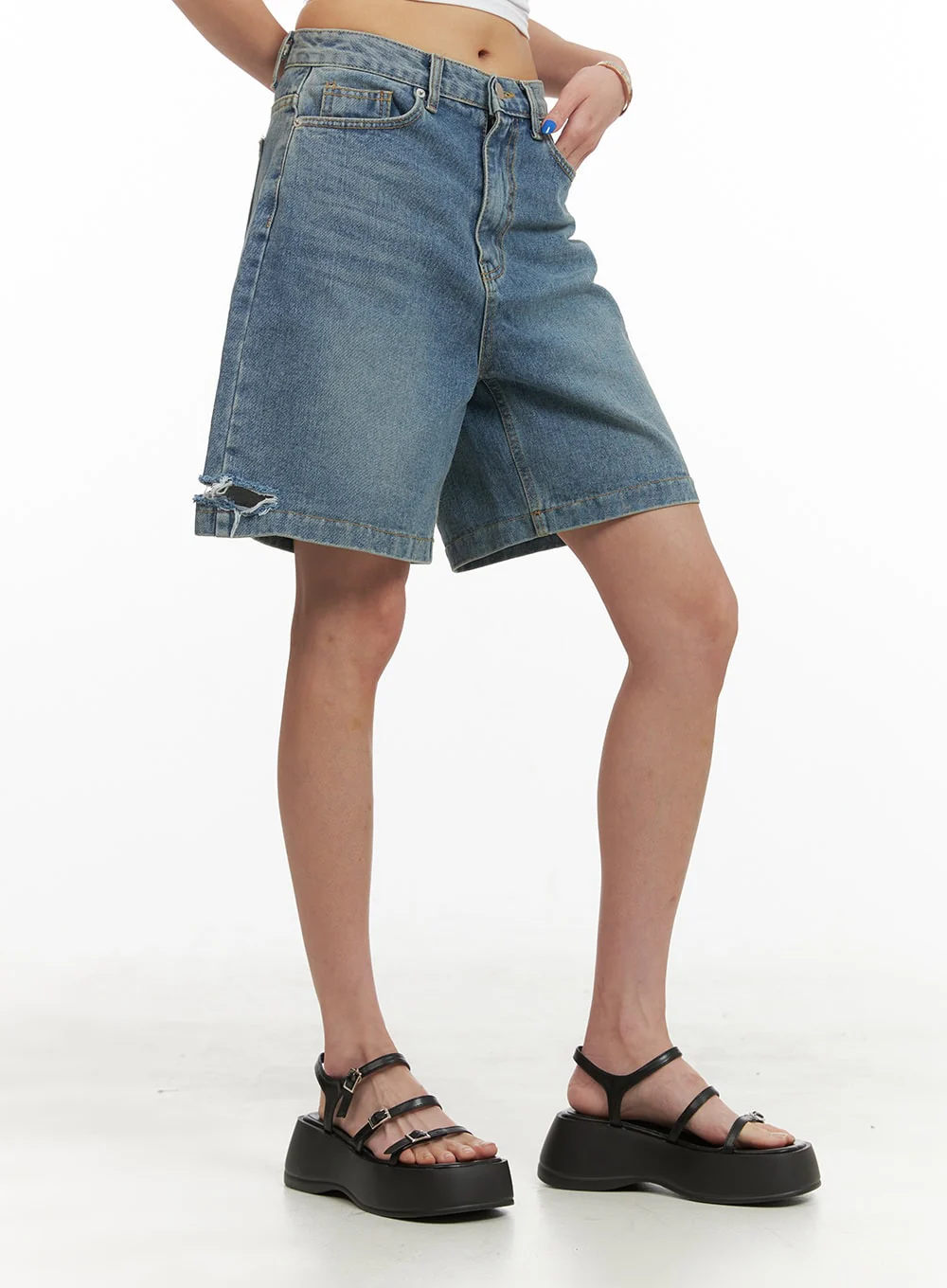 Unbalanced Destroyed Hem Bermuda Jorts CY423 - Image 4