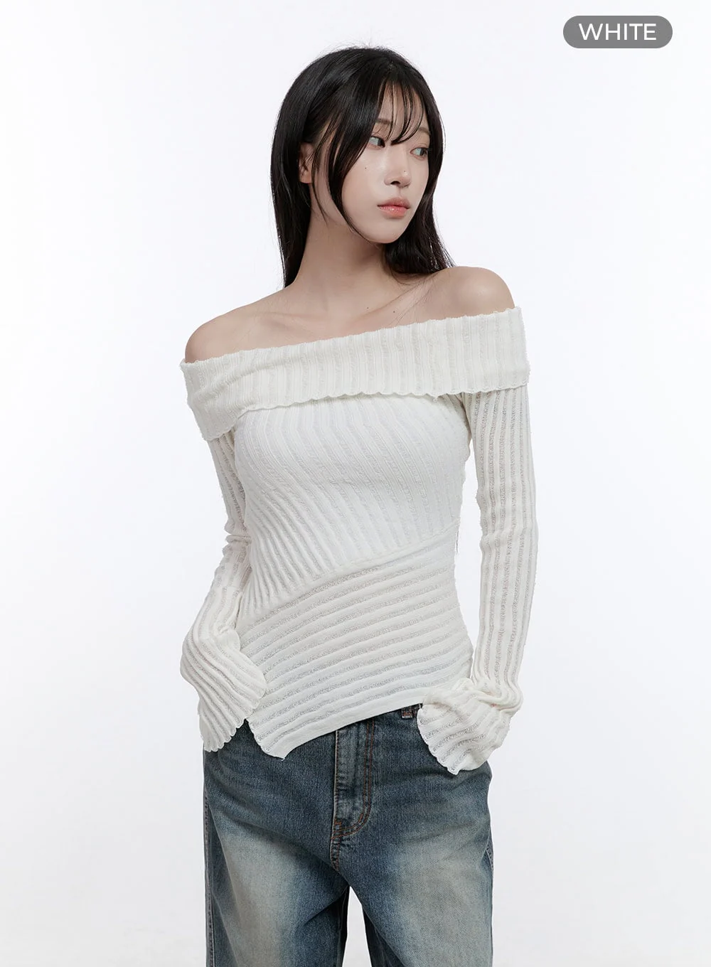 Unbalanced Long-Sleeve Off Shoulder Top CO418 - Image 10