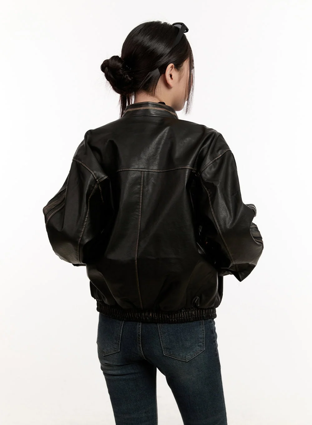 Unisex Oversized Faux Leather Jacket CM507 - Image 8