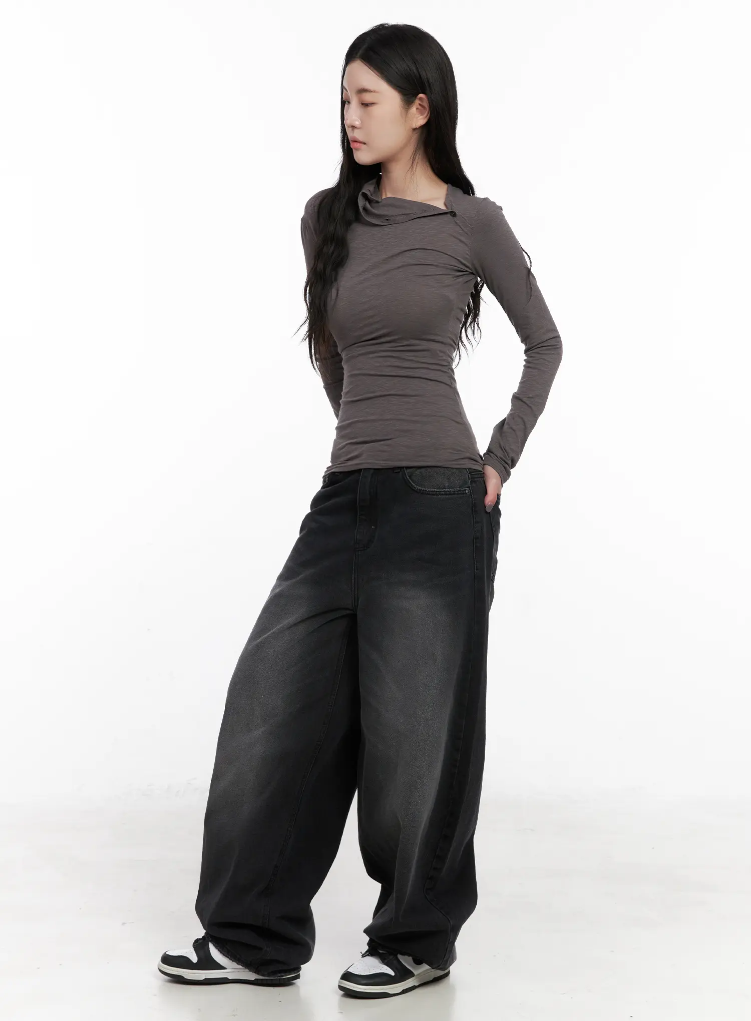 Unsymmetrical Neck Long Sleeve Tee CN513 - Image 3
