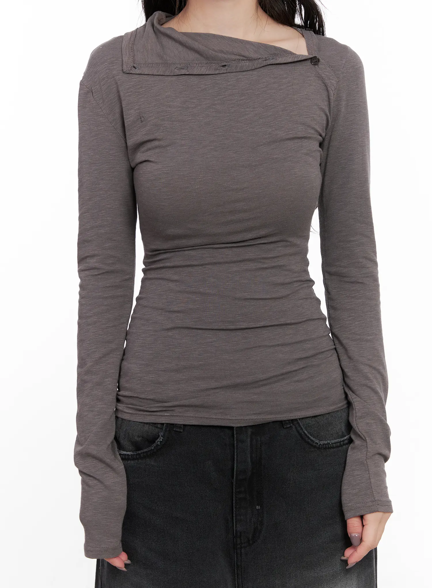 Unsymmetrical Neck Long Sleeve Tee CN513 - Image 9