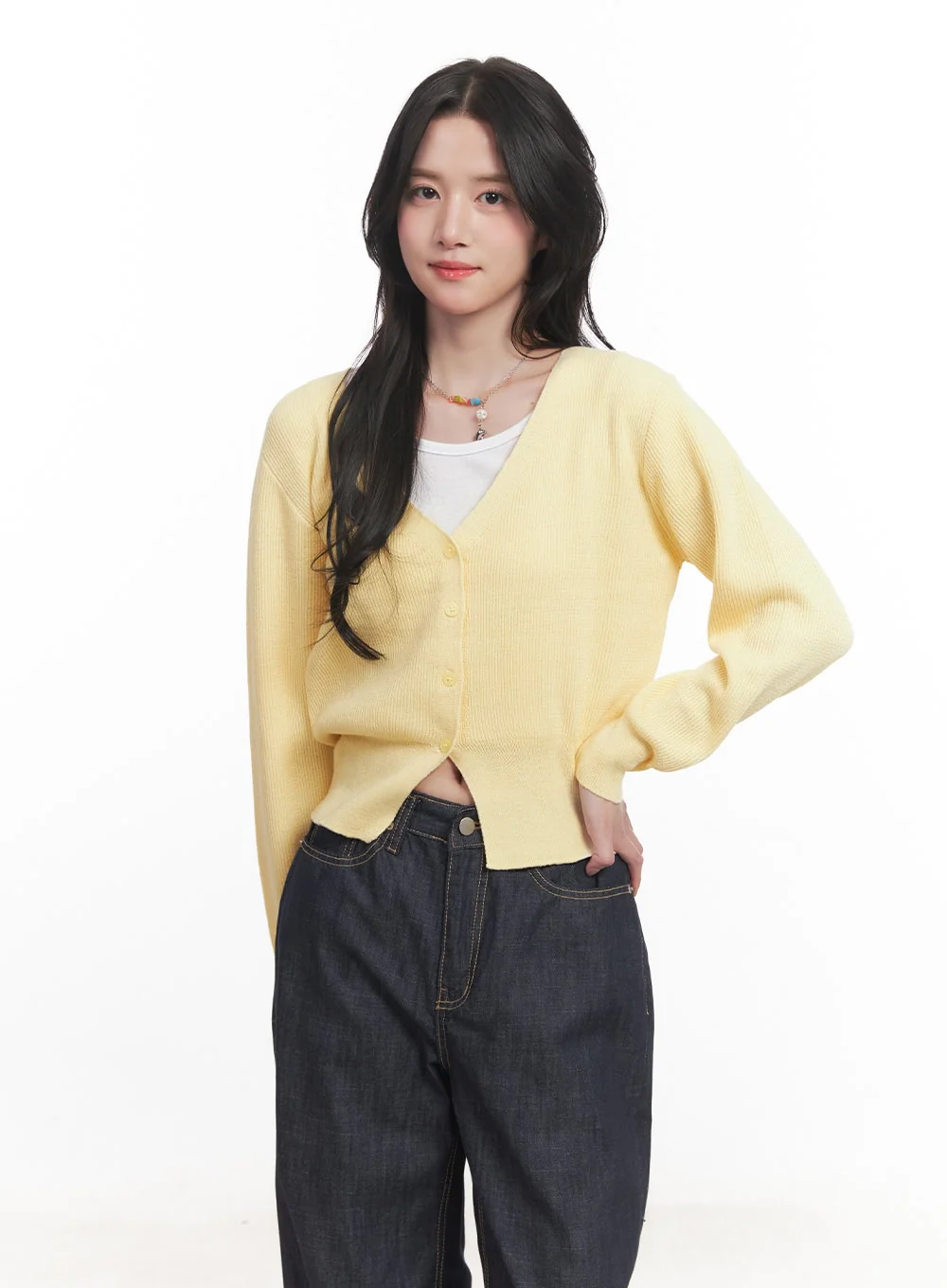 V-Neck Cropped Cardigan CA510 - Image 2