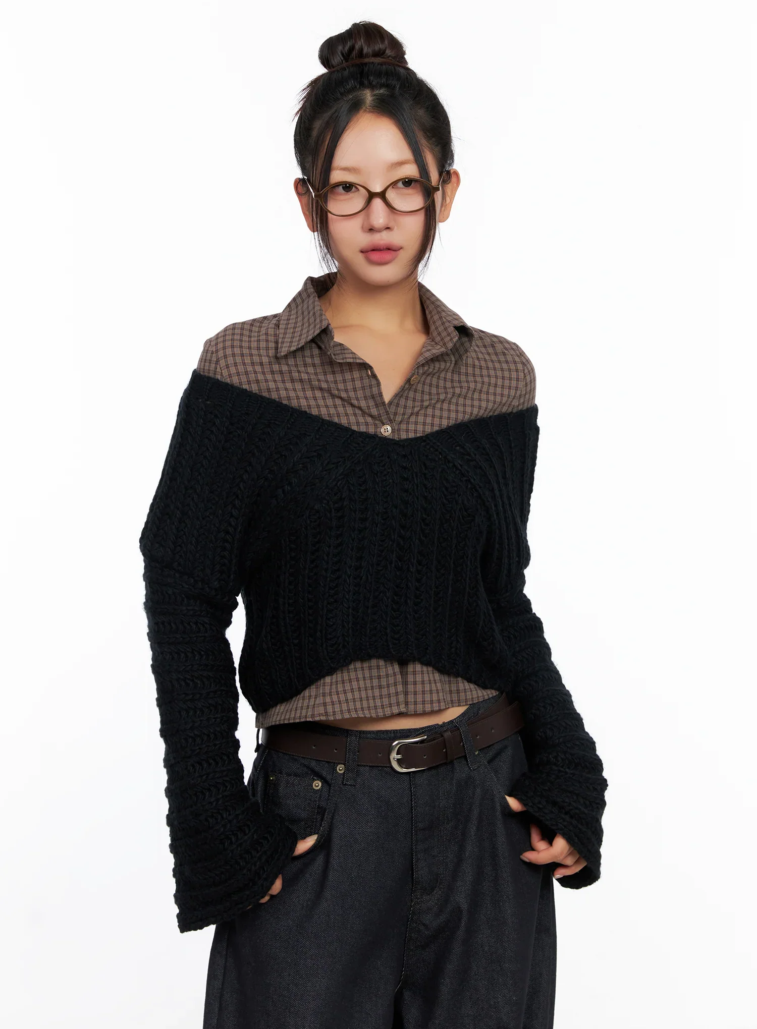 V-Neck Cropped Knit Sweater CO515 - Image 7