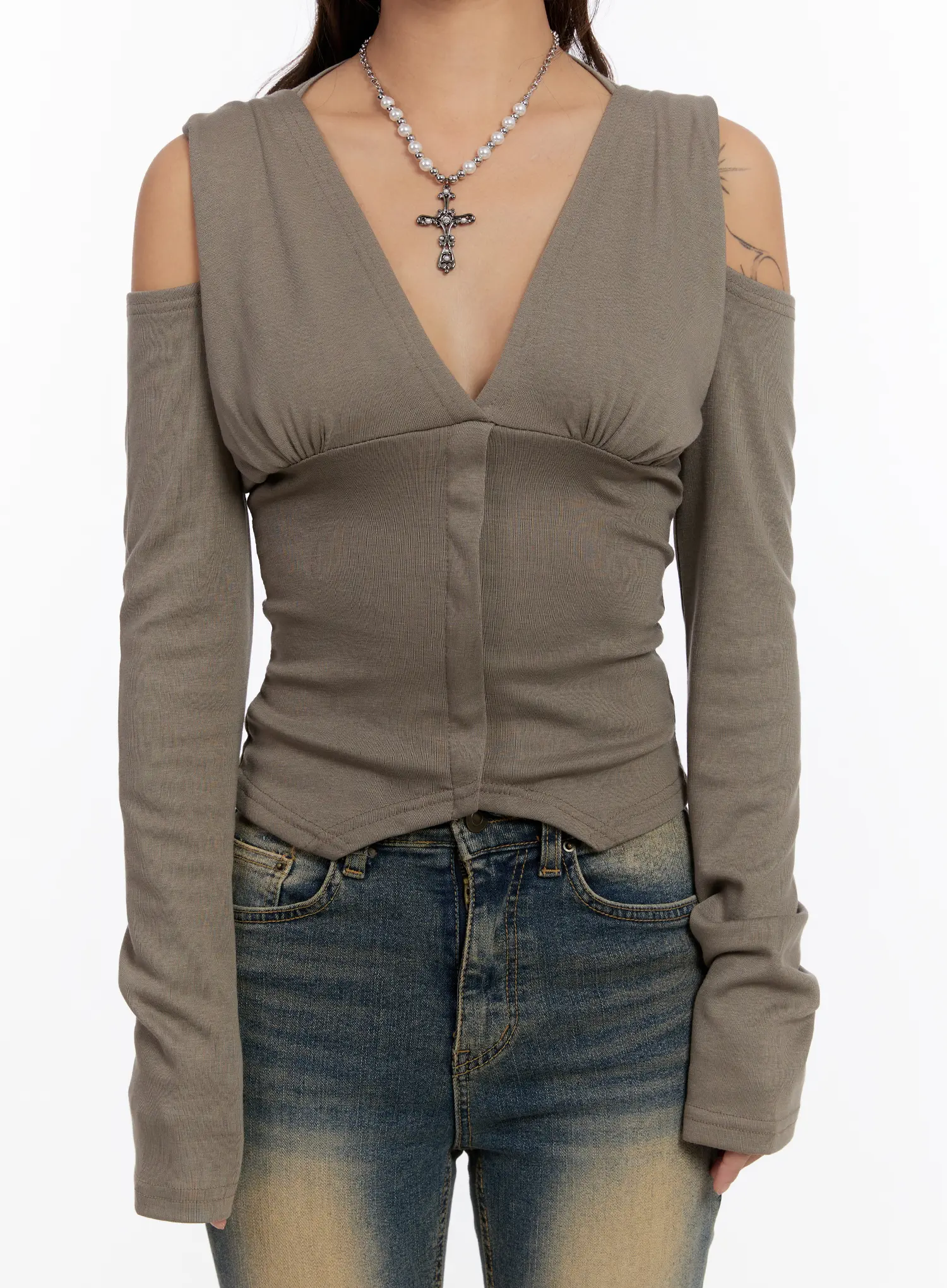 V-Neck Cut-Out Hooded Long Sleeve Top CN527 - Image 4