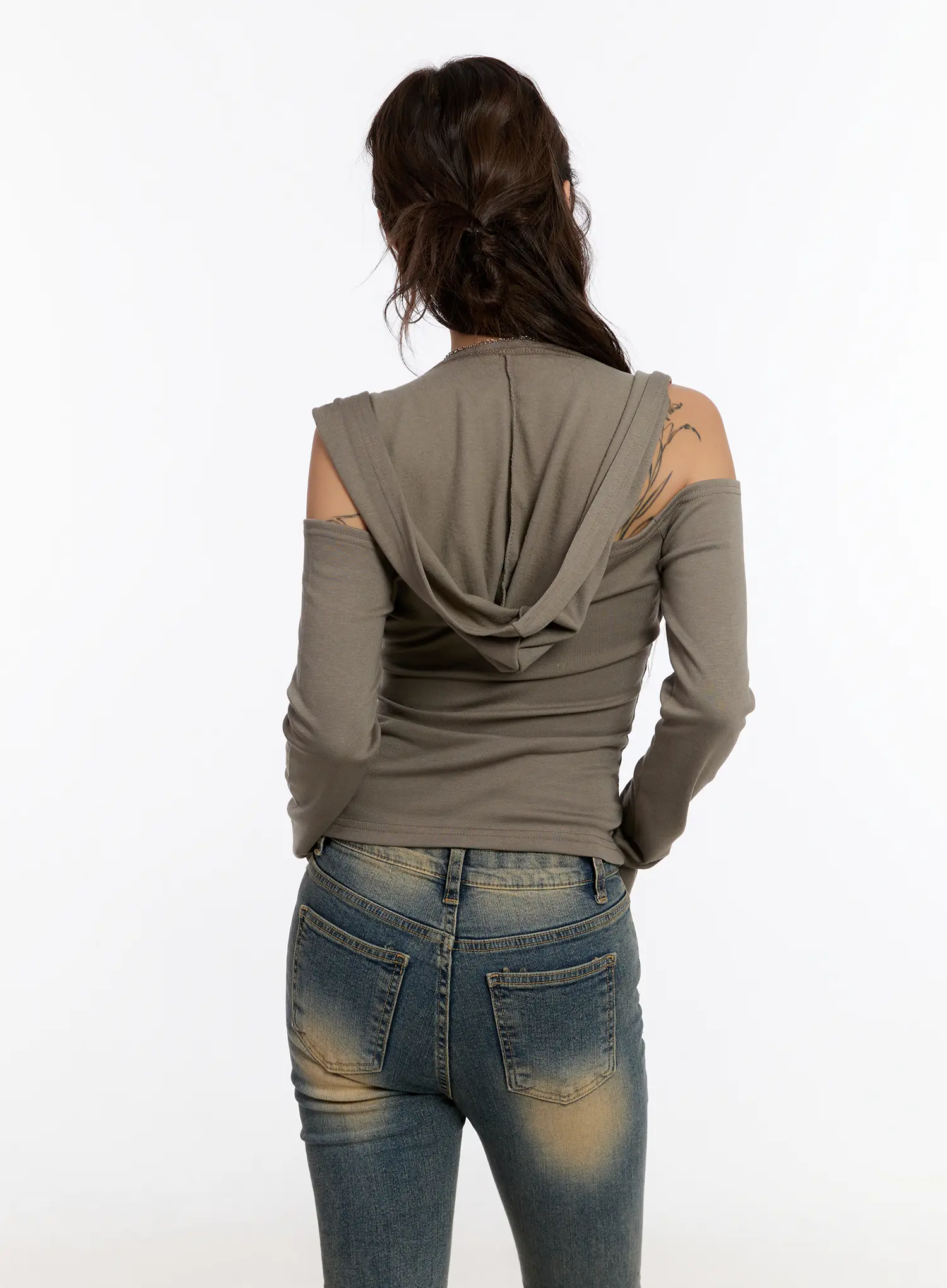 V-Neck Cut-Out Hooded Long Sleeve Top CN527 - Image 9