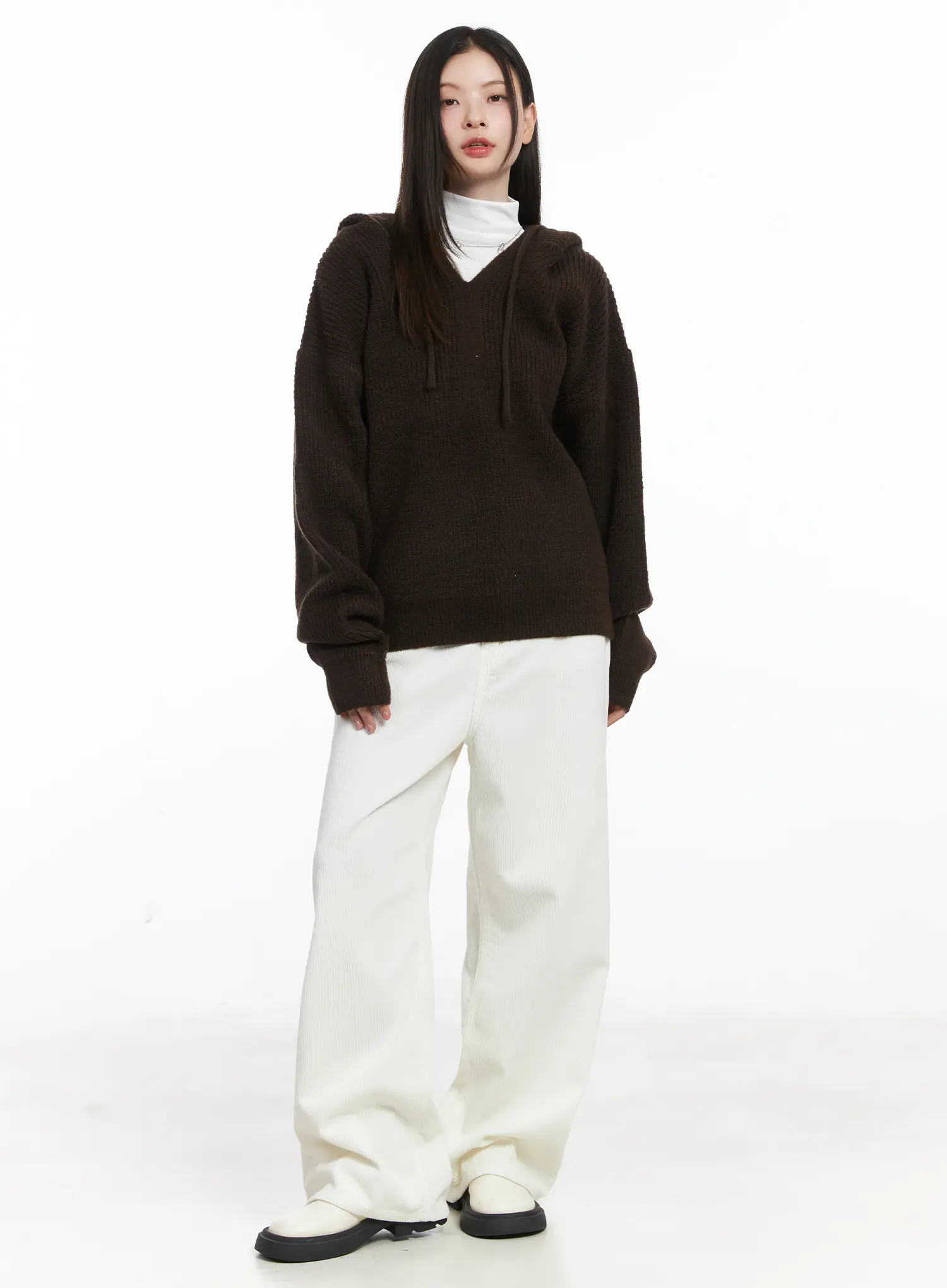 V-Neck Knit Hoodie CJ507 - Image 3