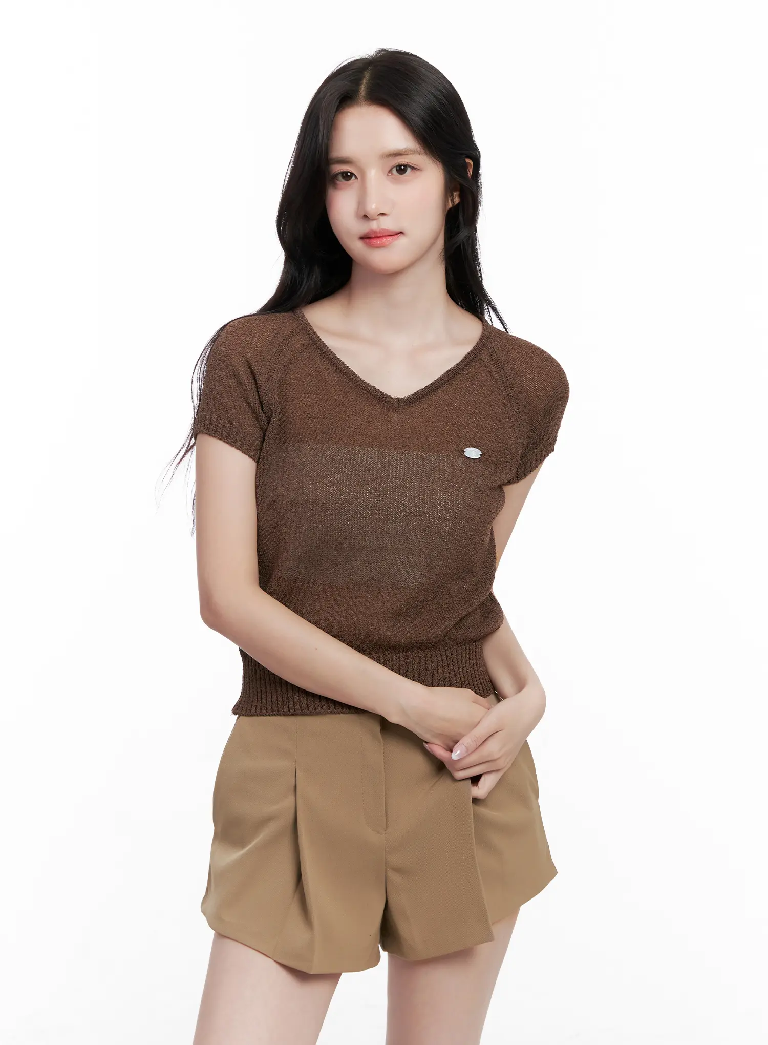V-Neck Knit Short-Sleeve Top CL515 - Image 2