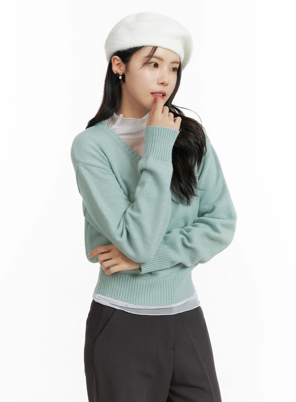 V-Neck Knit Sweater OF408 - Image 3