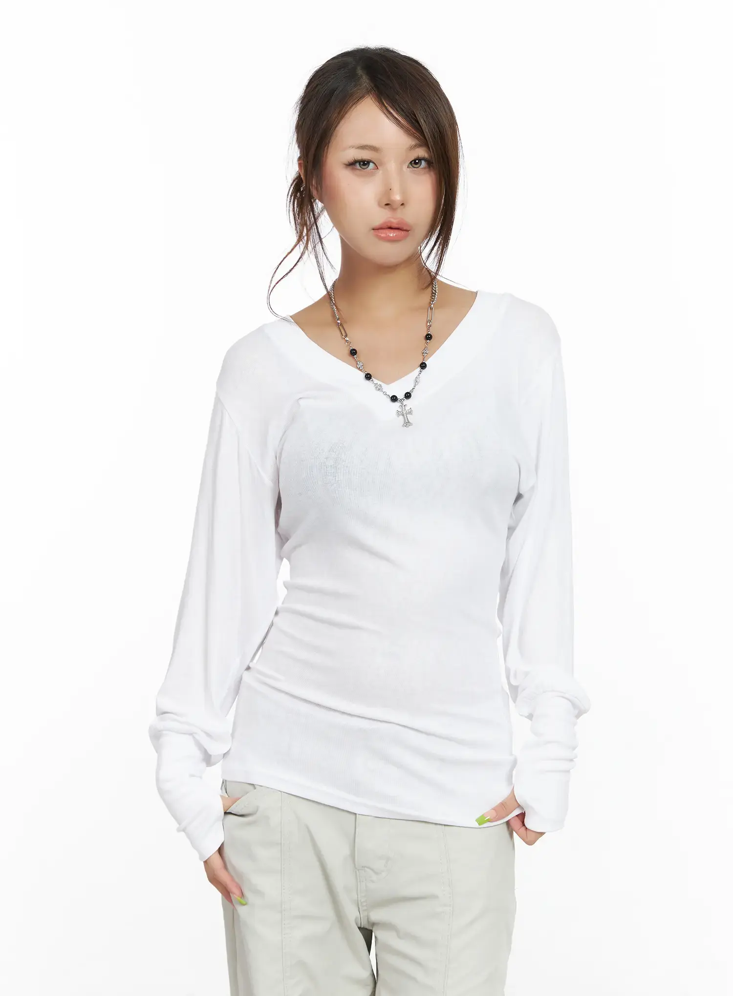 V-Neck Long Sleeve Tee CF512 - Image 2