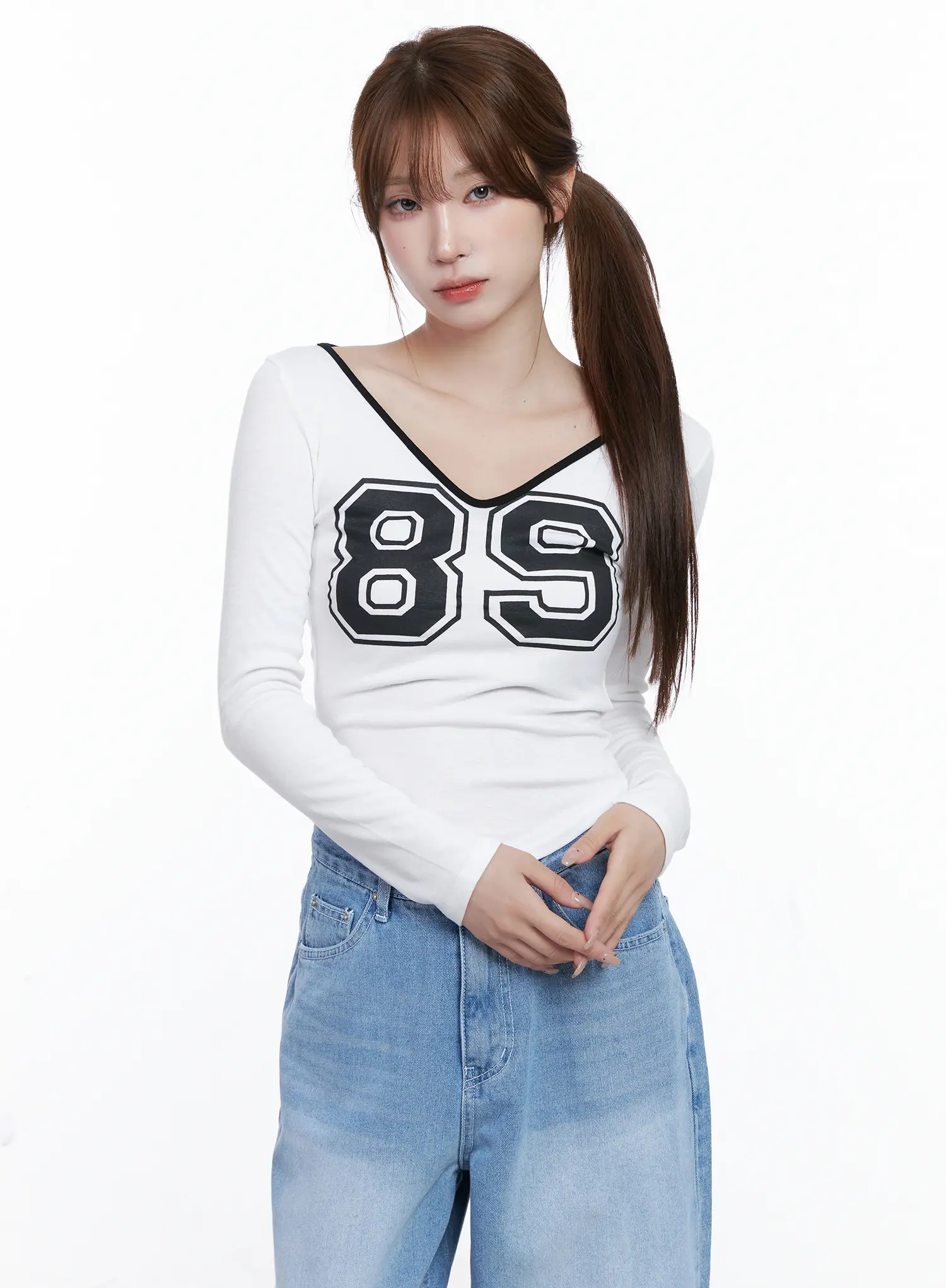 V-Neck Number 89 Long Sleeve Tee CG529