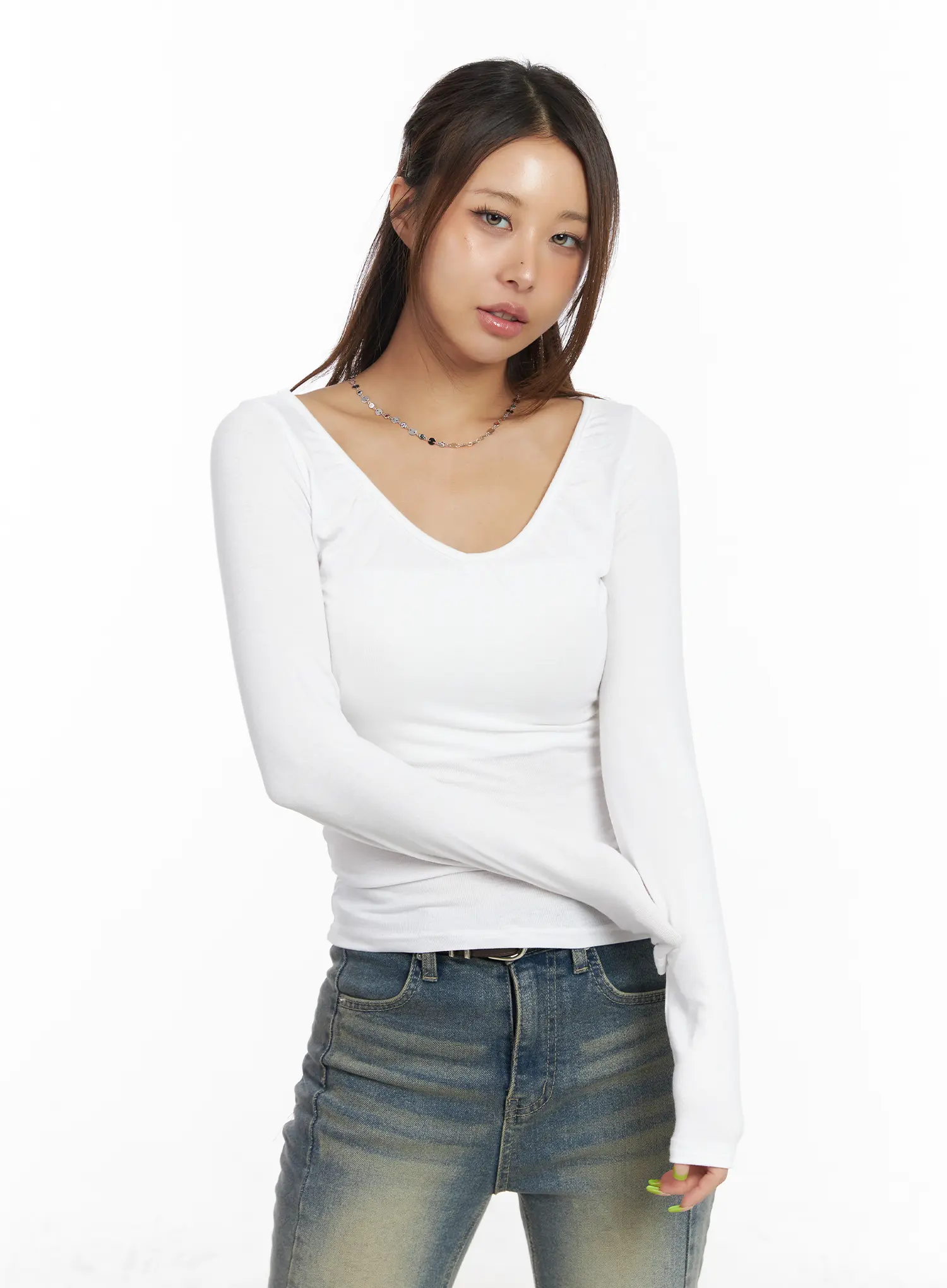 V-Neck Ruched Long Sleeve Top CM520 - Image 7
