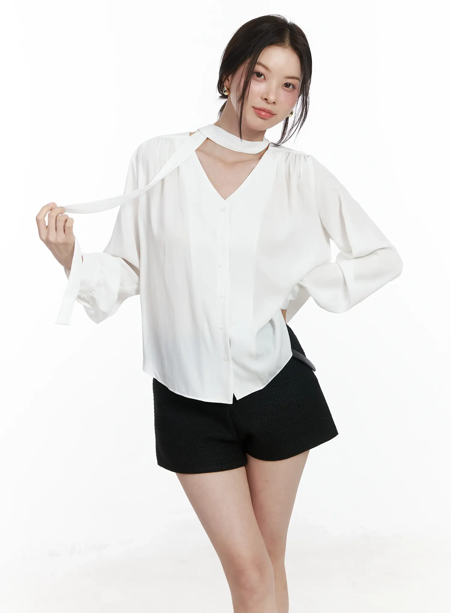 V-Neck Shirred Blouse and Scarf Set IF525 - Image 13