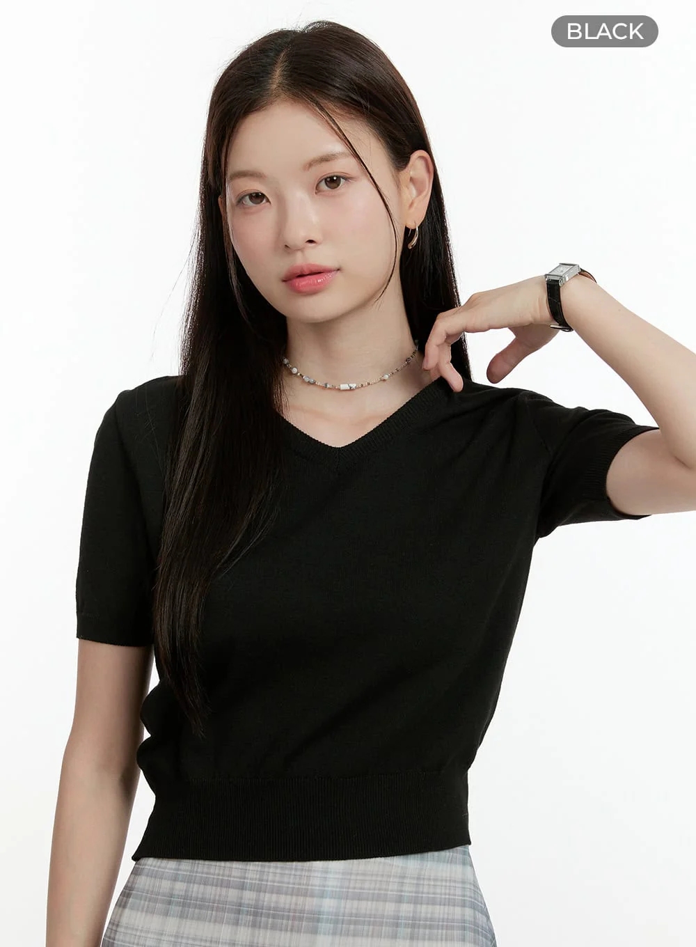 V-Neck Short Sleeve Knit Top OL423 - Image 8