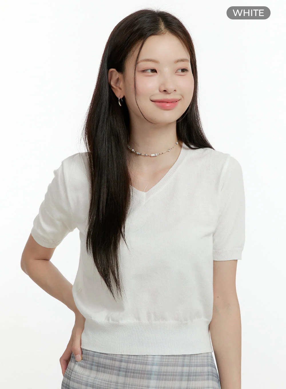 V-Neck Short Sleeve Knit Top OL423 - Image 9