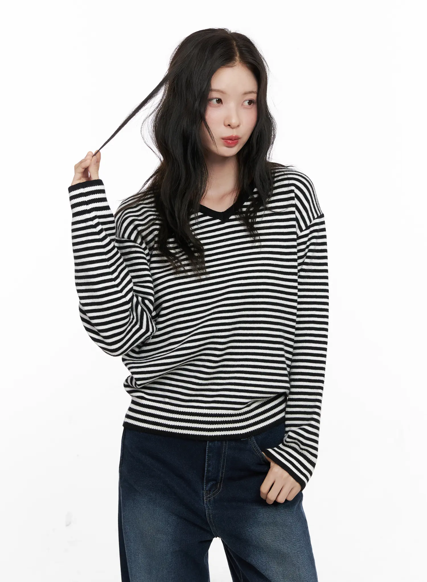 V-Neck Striped Knit Sweater CO531 - Image 9