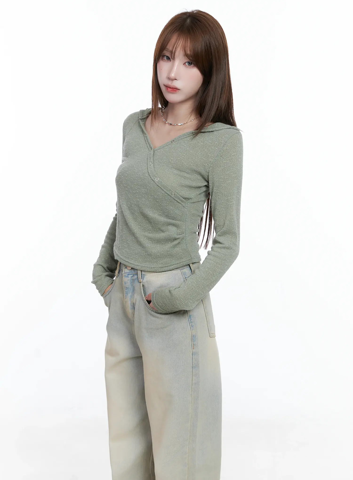 V-Neck Wrap Buttoned Hoodie CS501 - Image 5